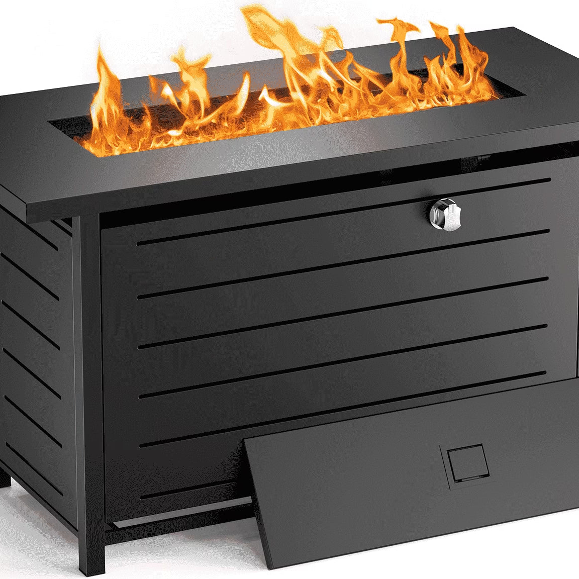 42" Rectangular Gas Fire Pit Table, 60,000 BTU Propane Fire Pits for outside with Lid and Lava Rock