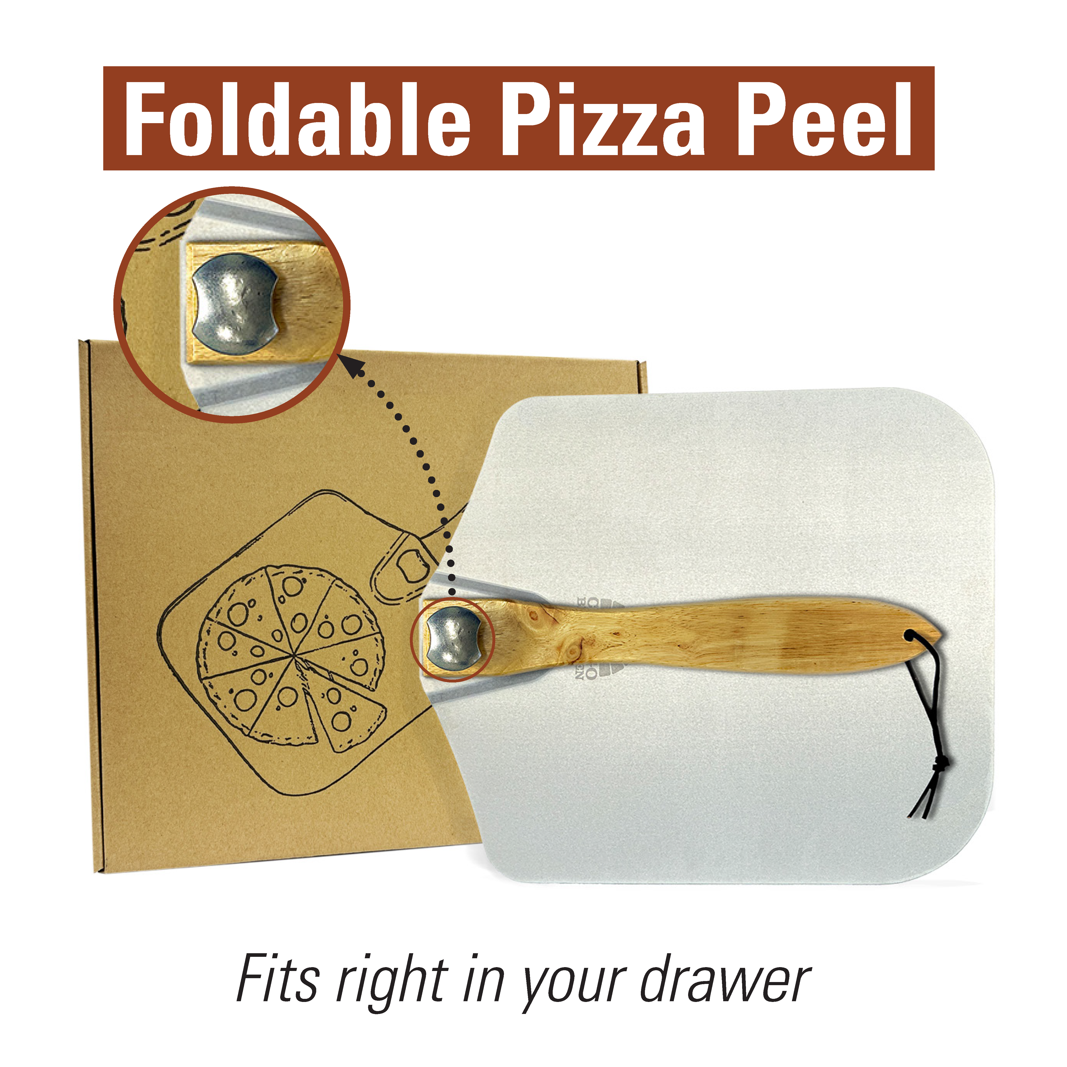 Chicago Brick Oven Aluminum Pizza Peel 12" x 14" with Foldable Wooden Handle - 25" Long