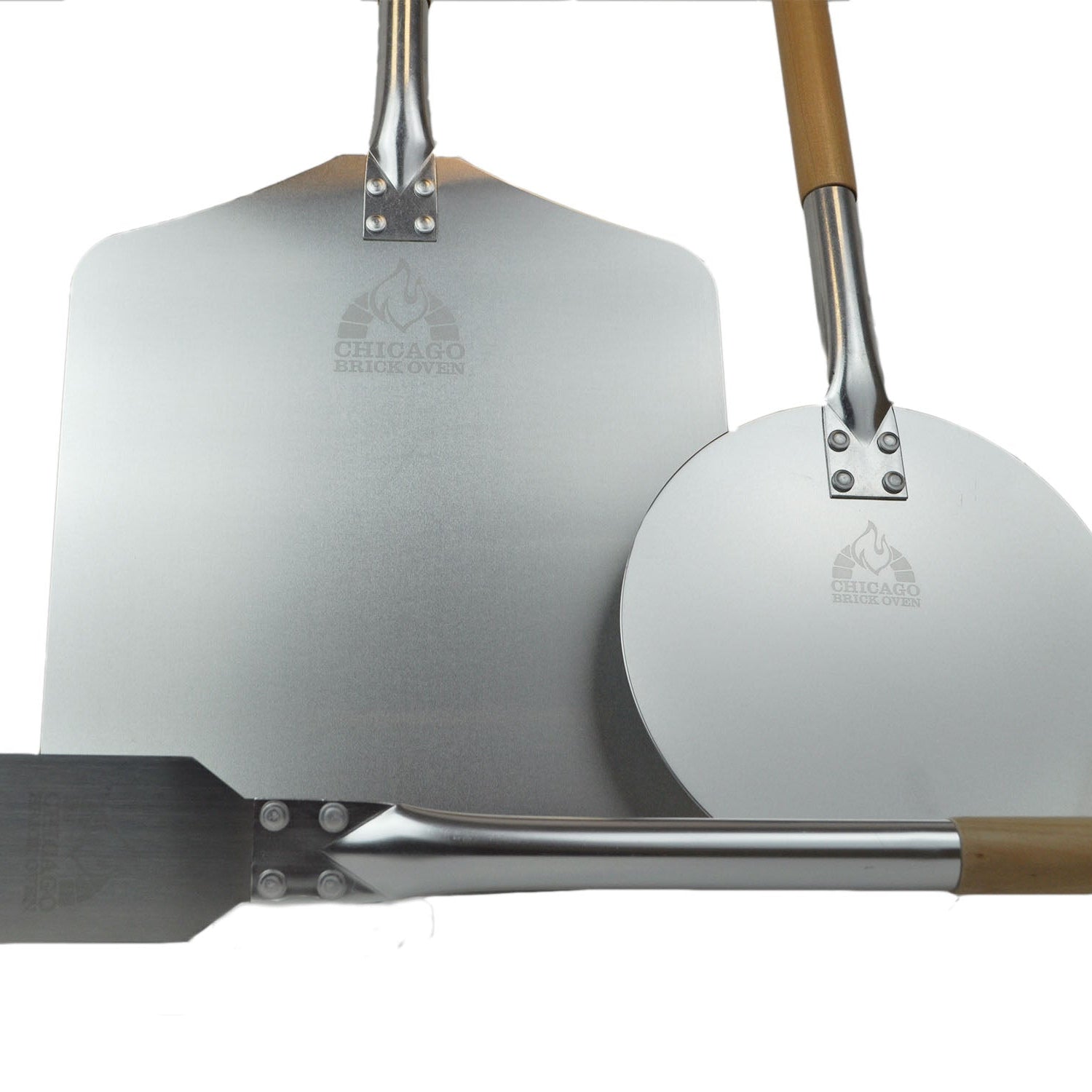 Chicago Brick Oven Aluminum Pizza Peel - Turning Pizza Paddle with Leather Strap and Detachable Wood Handle - Bakeware & Pizza Oven Accessories - 9 in