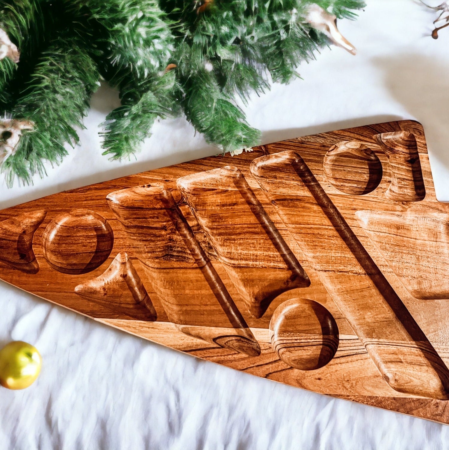 Oversized Acacia Wood Christmas Tree Charcuterie Board With Sectioned Serving