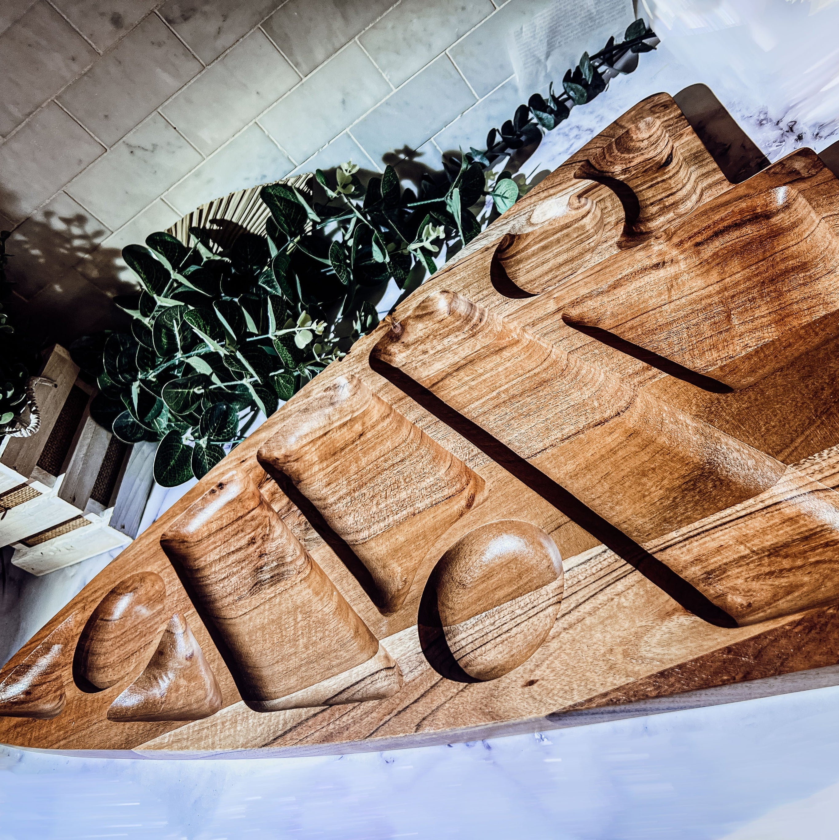 Oversized Acacia Wood Christmas Tree Charcuterie Board With Sectioned Serving