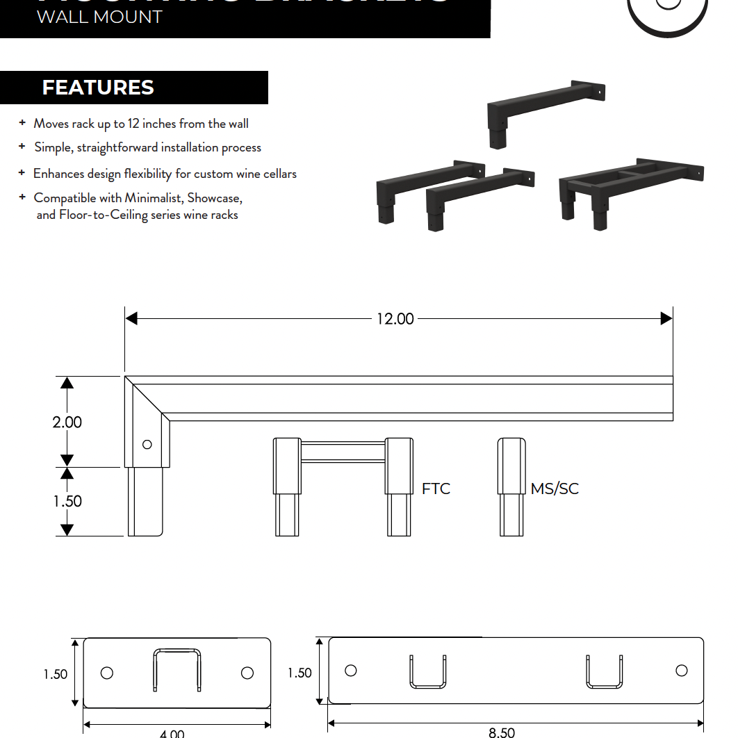 Showcase and Minimalist Wine Rack Wall Mount Extension Bracket with Insert