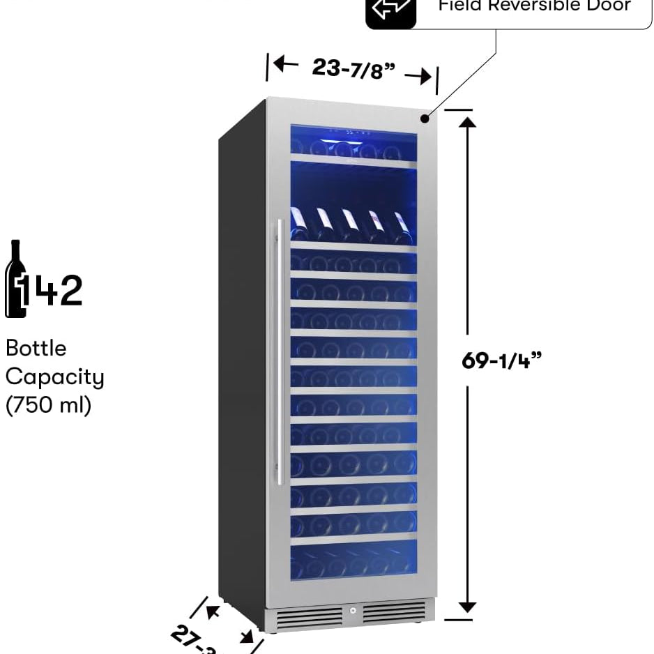 Presrv 24 Inch Wine Fridge Full Size Single Zone - Tall Wine Cooler Cellars Large Cabinet Wine Refrigerator Home Bar Chiller Freestanding with Glass Door for 148 Bottles 750Ml
