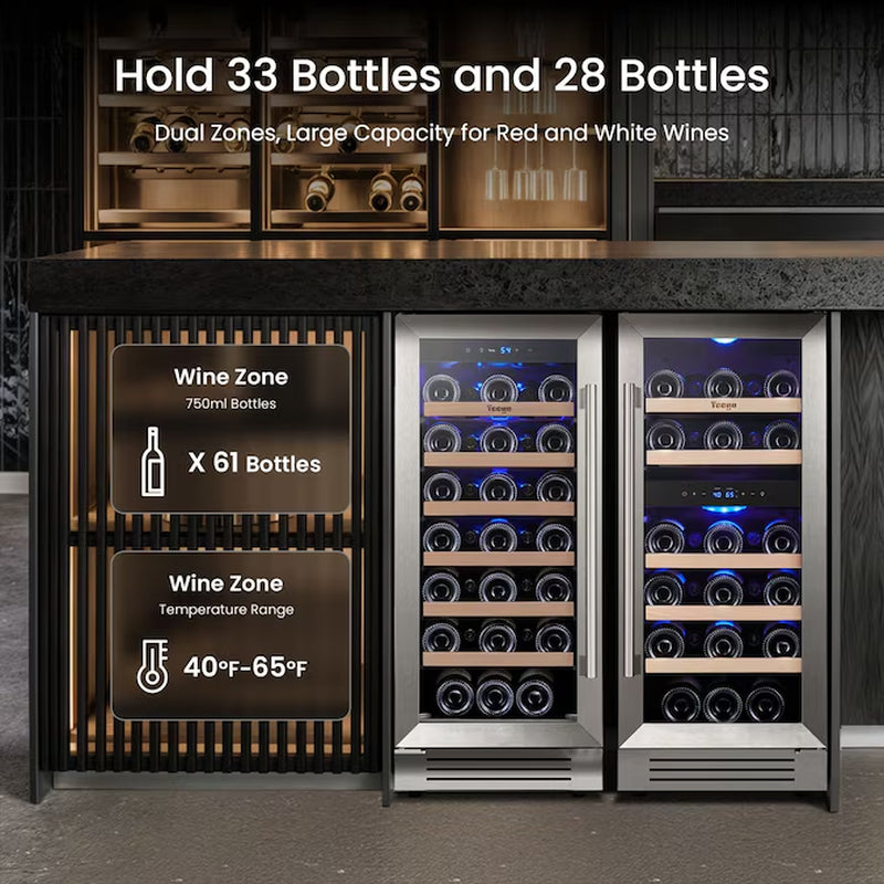 30-In W 61 -Bottles Stainless Steel Dual Zone Cooling Built-In/Freestanding Indoor Wine Cooler