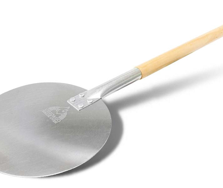 Chicago Brick Oven Aluminum Pizza Peel - Turning Pizza Paddle with Leather Strap and Detachable Wood Handle - Bakeware & Pizza Oven Accessories - 9 in