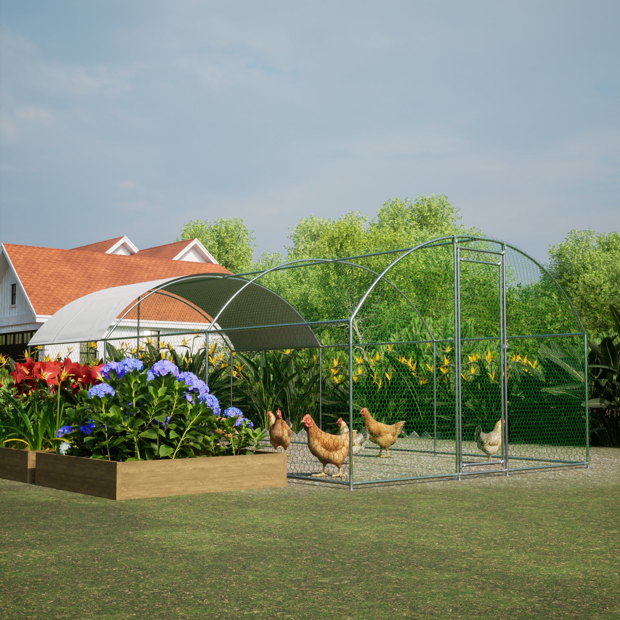 Large Dome-shaped Chicken Coop Metal Chicken Run with Cover