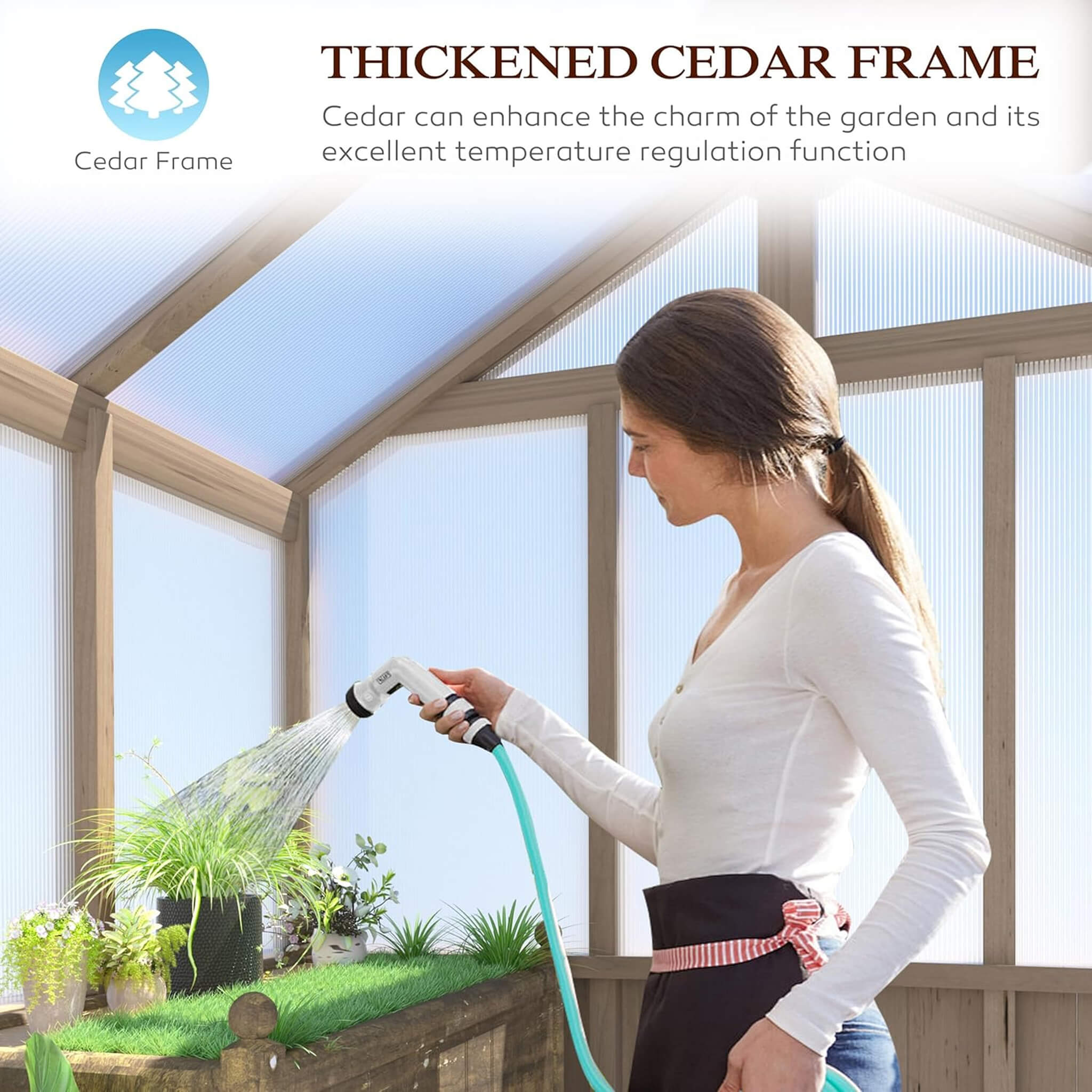 8FT X 16FT Large Heavy-Duty Outdoor Wooden Greenhouse With 6MM Polycarbonate Panels And Vent Roof