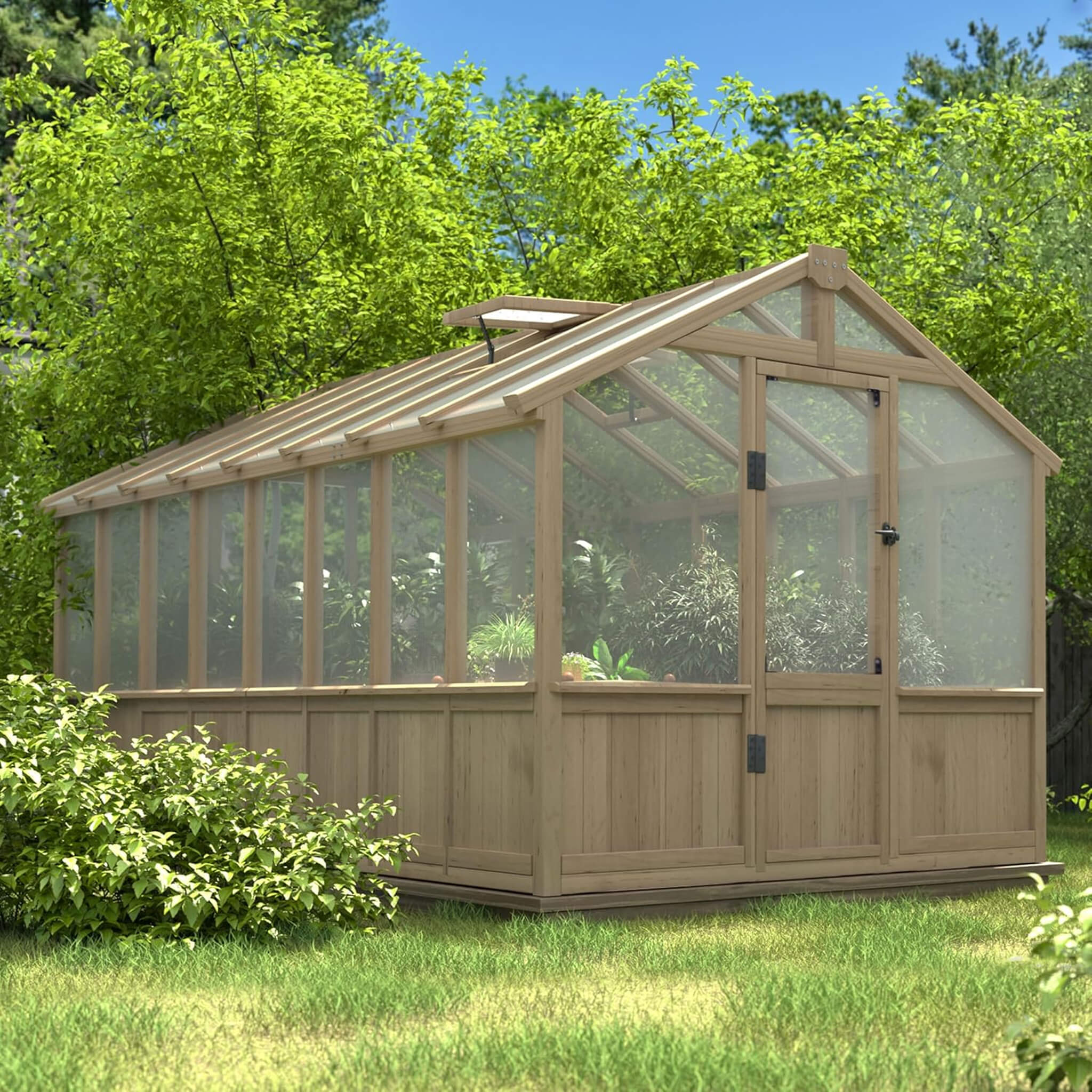 8FT X 16FT Large Heavy-Duty Outdoor Wooden Greenhouse With 6MM Polycarbonate Panels And Vent Roof