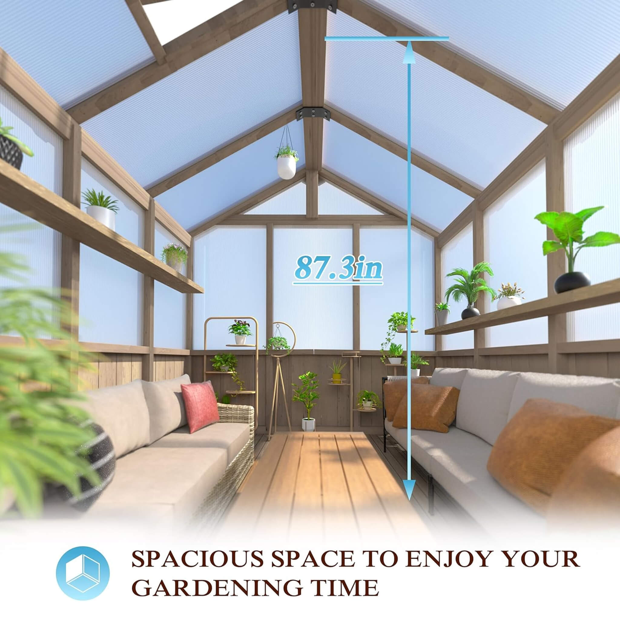 8FT X 16FT Large Heavy-Duty Outdoor Wooden Greenhouse With 6MM Polycarbonate Panels And Vent Roof