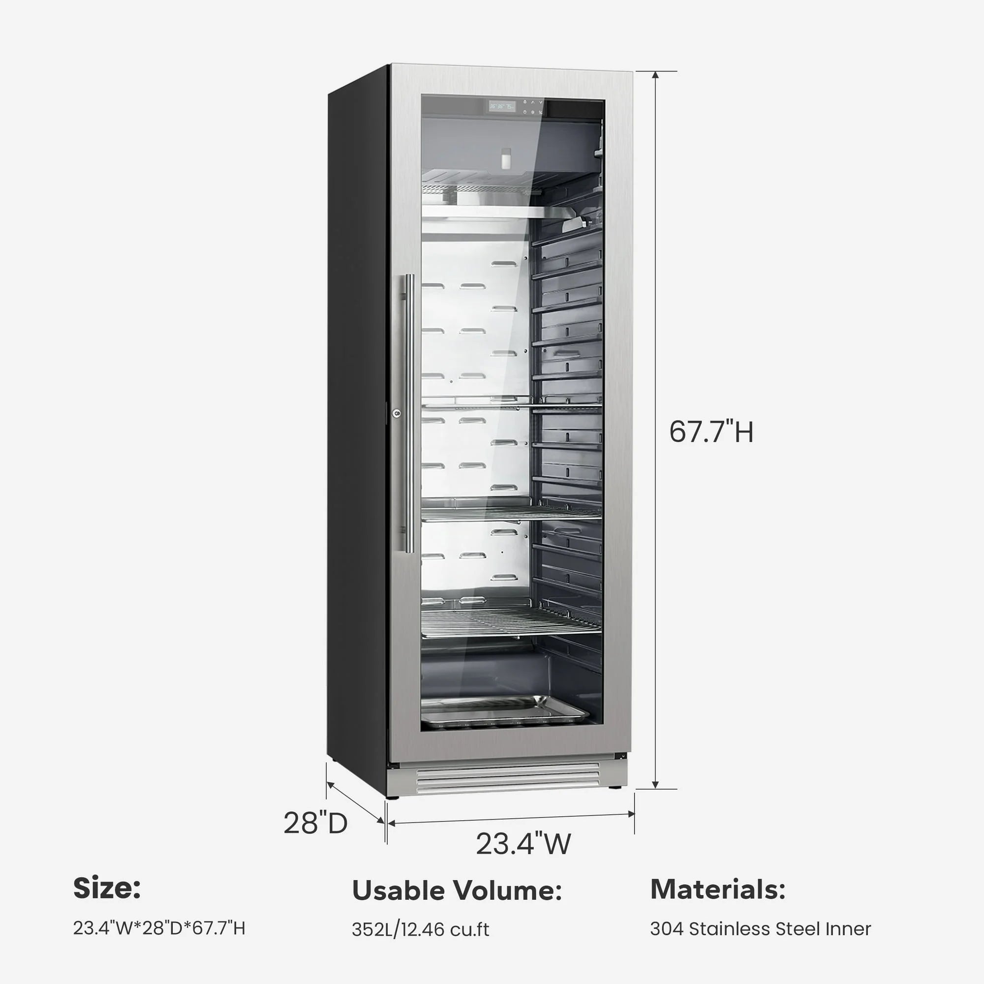 Dry Aging Refrigerator for Steaks, 12.43 Cu.Ft. Meat Ager Fridge with Dual-Layer LOW-E Glass for Home/Restaurant/Bar/Kitchen