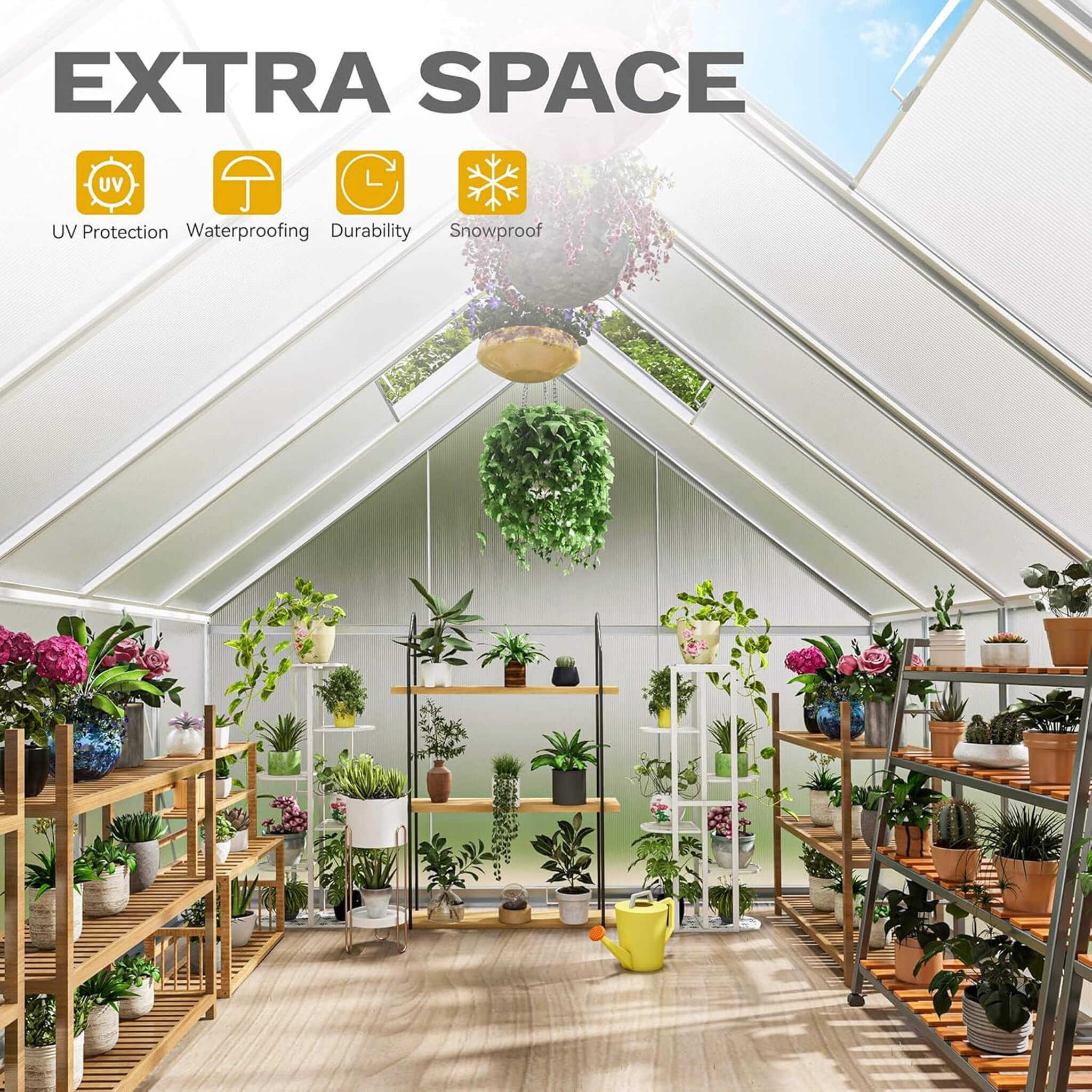 10FT X 12FT Large Polycarbonate Walk-In Garden Greenhouse With Vent Window, 4MM