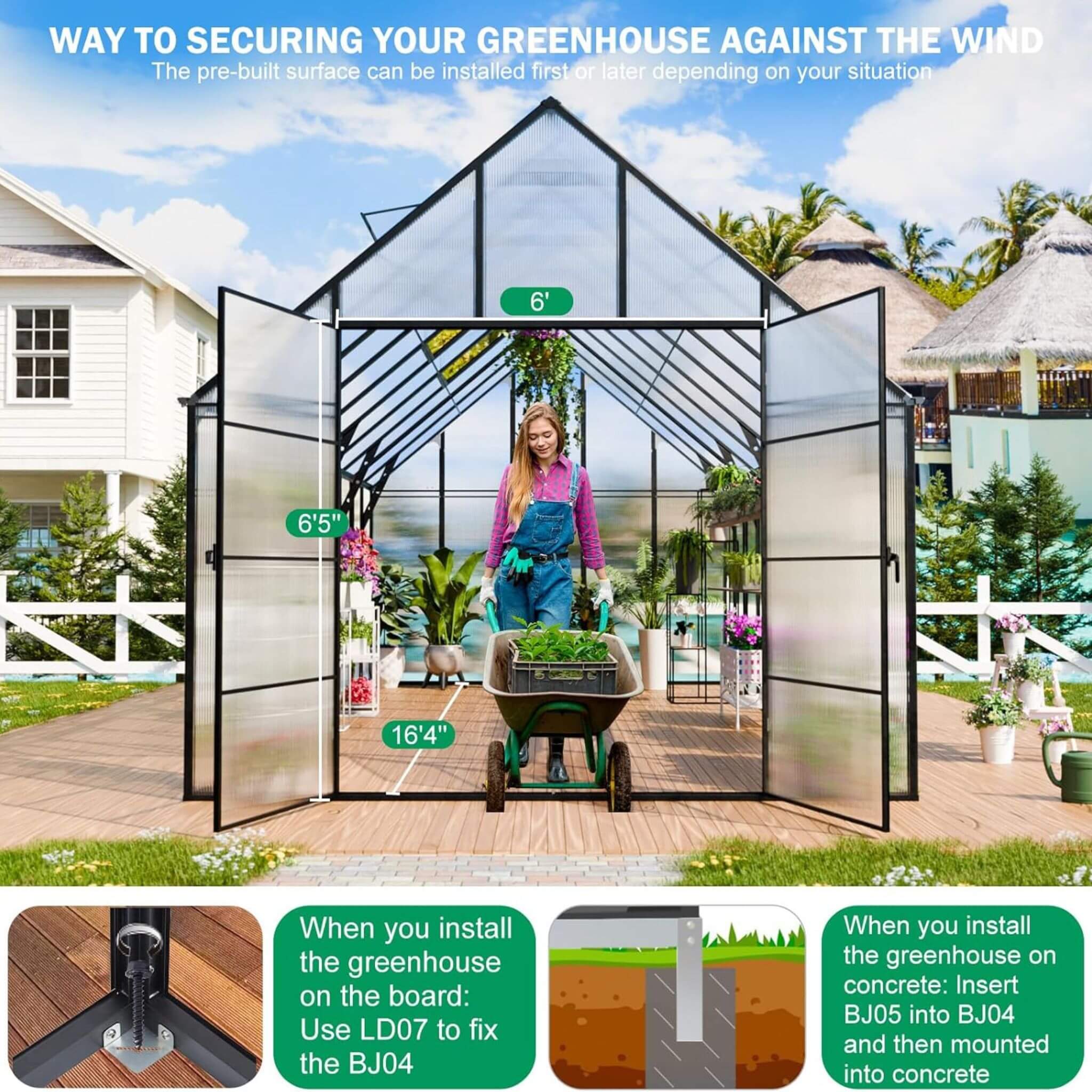 10FT X20FT Extra-Large Heavy-Duty Outdoor Backyard Greenhouse With Adjustable Roof Vents, 4MM
