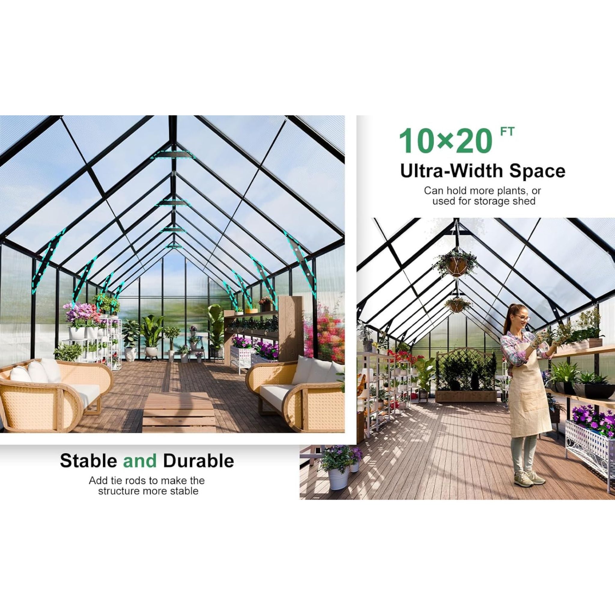 10FT X20FT Extra-Large Heavy-Duty Outdoor Backyard Greenhouse With Adjustable Roof Vents, 4MM