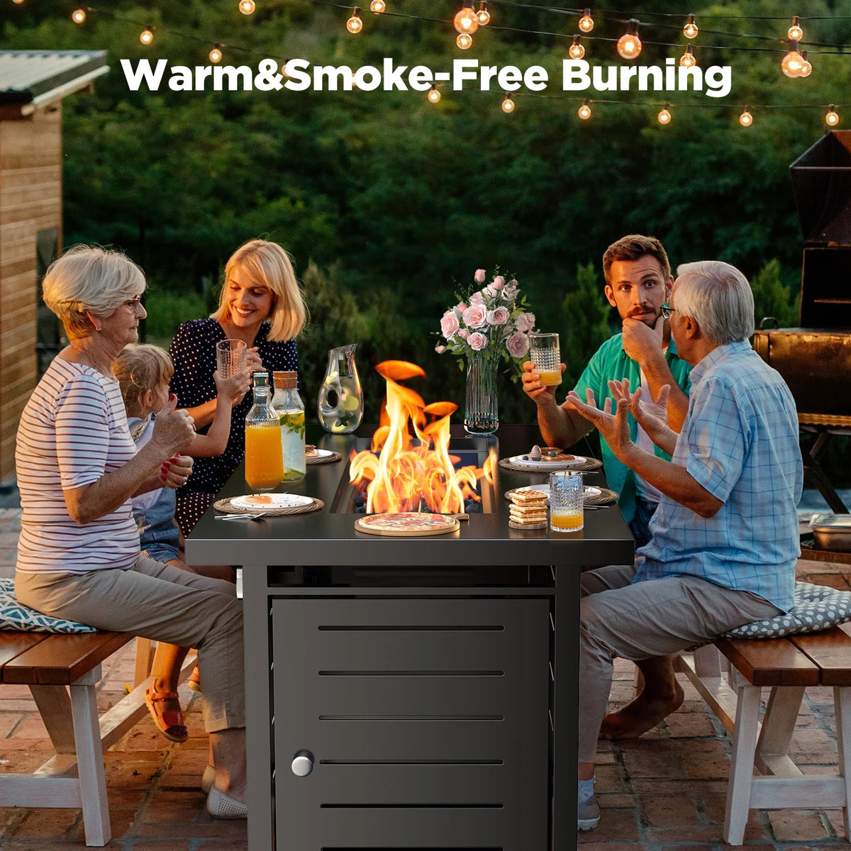 42" Rectangular Gas Fire Pit Table, 60,000 BTU Propane Fire Pits for outside with Lid and Lava Rock thumbnail