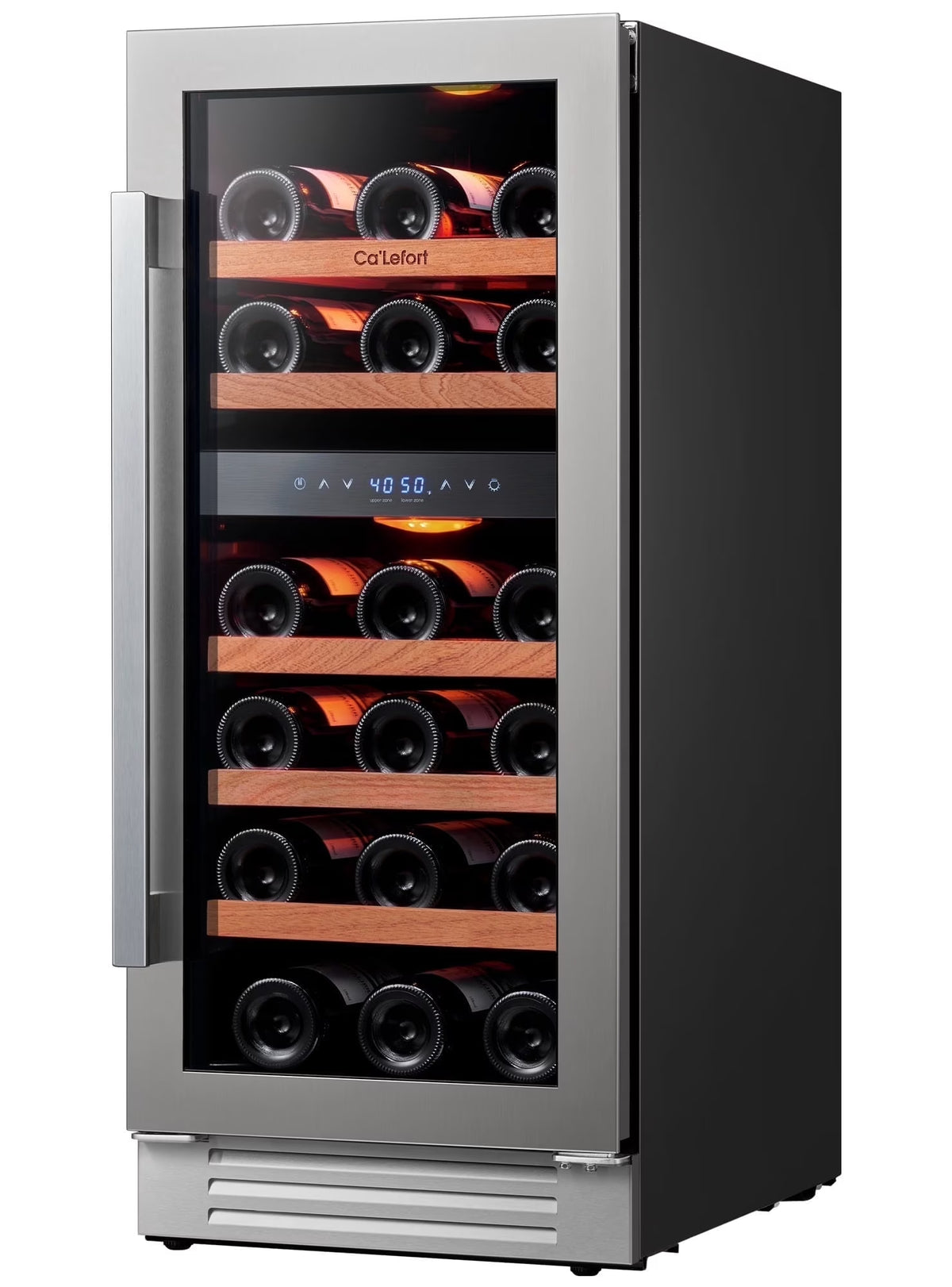 15 Inch Wine Fridge, 28 Bottle Dual Zone Wine Cooler Refrigerator with Glass Door for Home/Office, Built-In &amp; Freestanding thumbnail