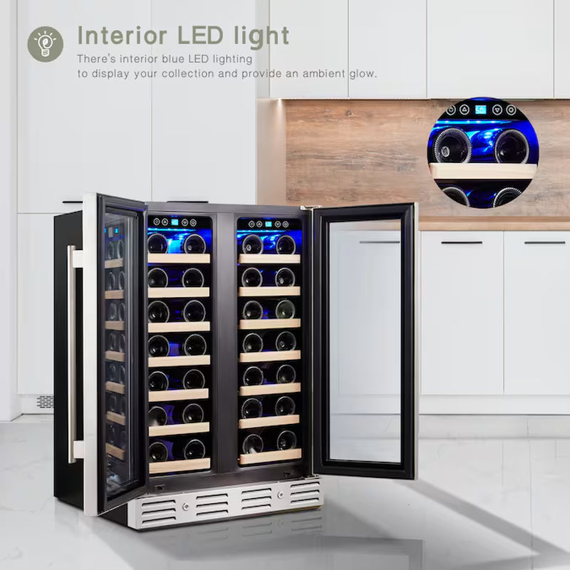 23.4-In W 40 -Bottles Black with Stainless Steel Glass Door Dual Zone Cooling Built-In/Freestanding Indoor Wine Cooler
