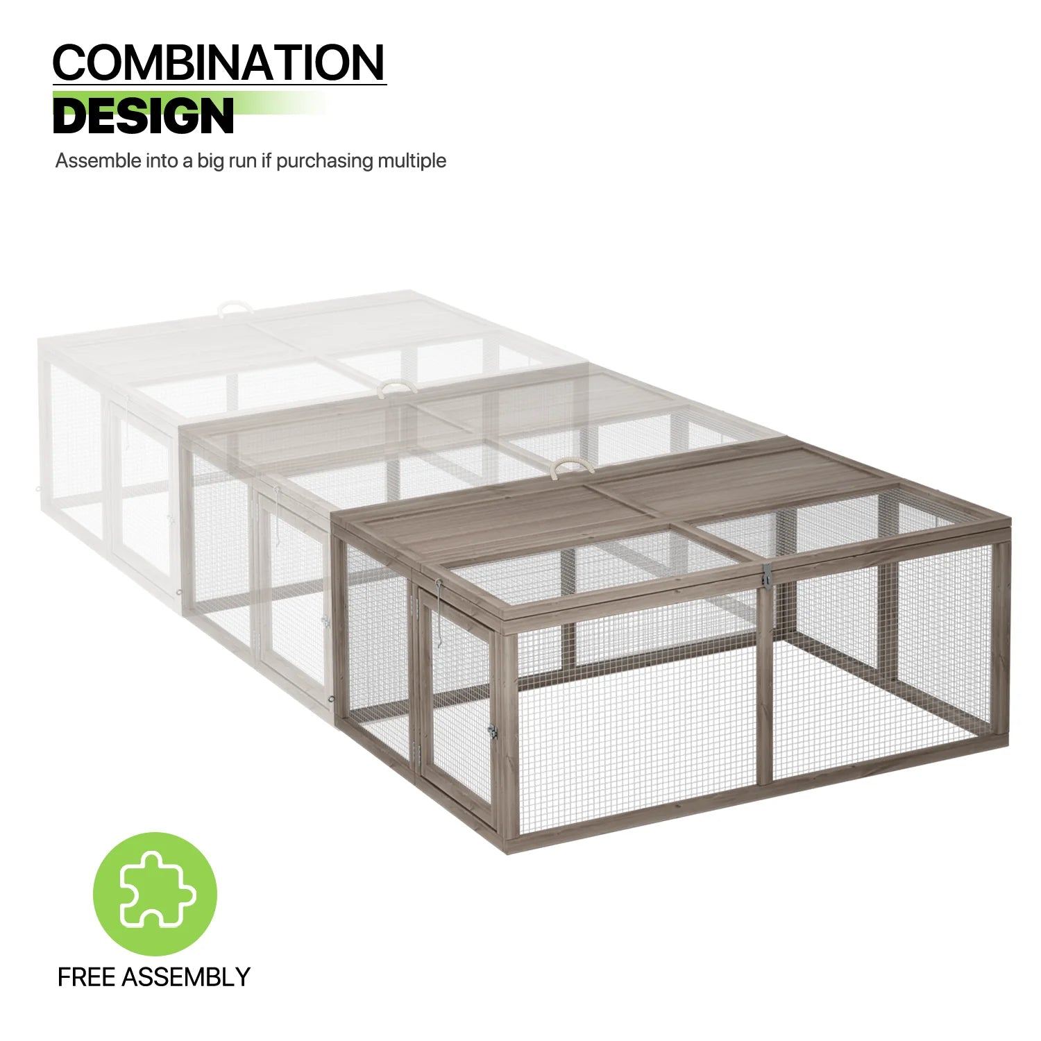 Chicken Coop Rabbit Hutch, 45.5" Wooden Chicken Run Hen House Duck Coop, Small Animal Poultry Cage Outdoor with Openable Roof and Side Door (Grey)