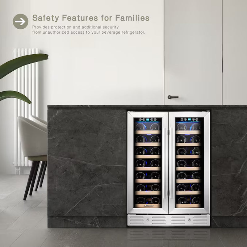 23.4-In W 40 -Bottles Black with Stainless Steel Glass Door Dual Zone Cooling Built-In/Freestanding Indoor Wine Cooler