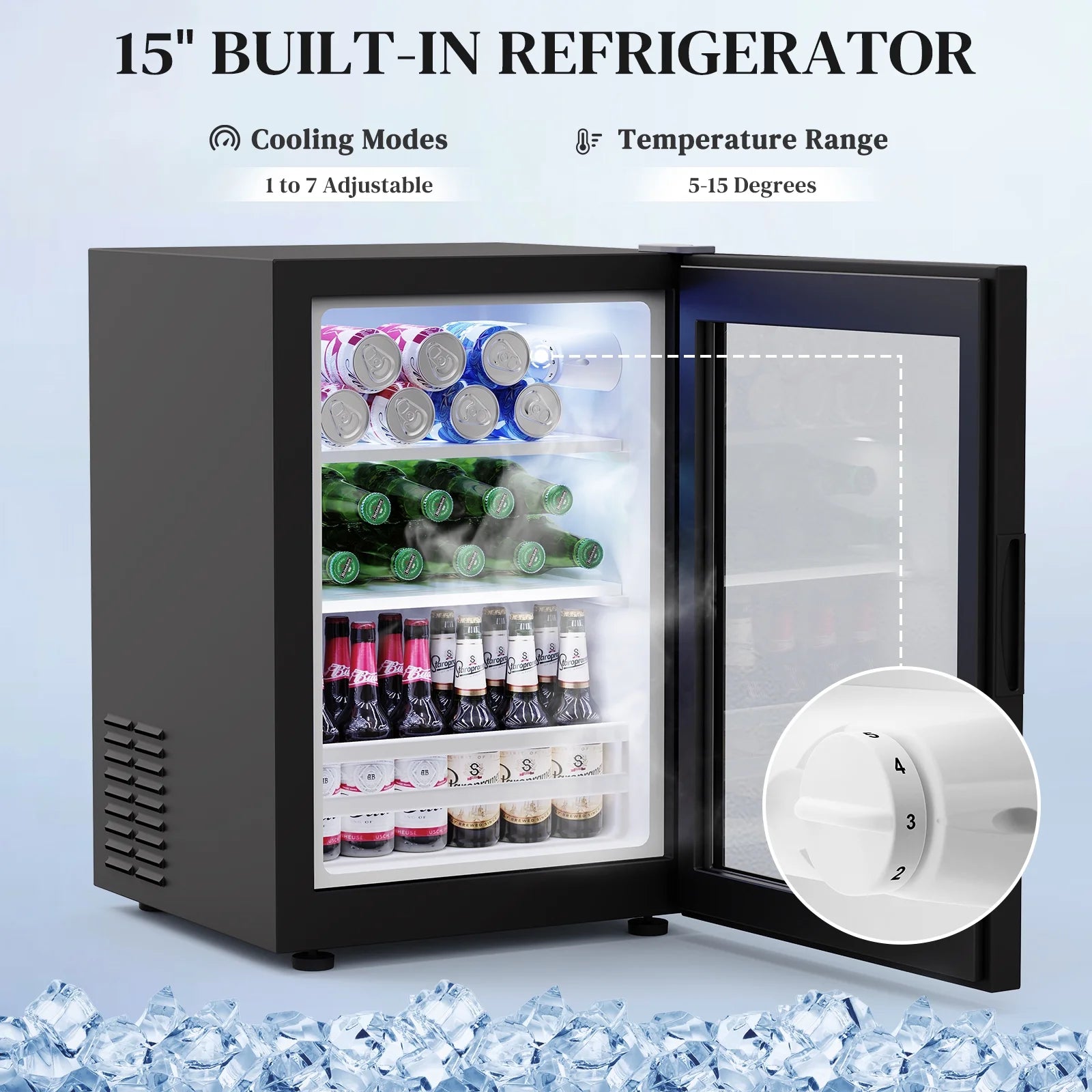 Wine Bar Cabinet with LED Lights &amp; Fridge(Lncluded), Mini Fridge Cabinet with Wine Storage, Human Body Sensor, Sideboard Buffet for Kitchen Dining Room, Black thumbnail