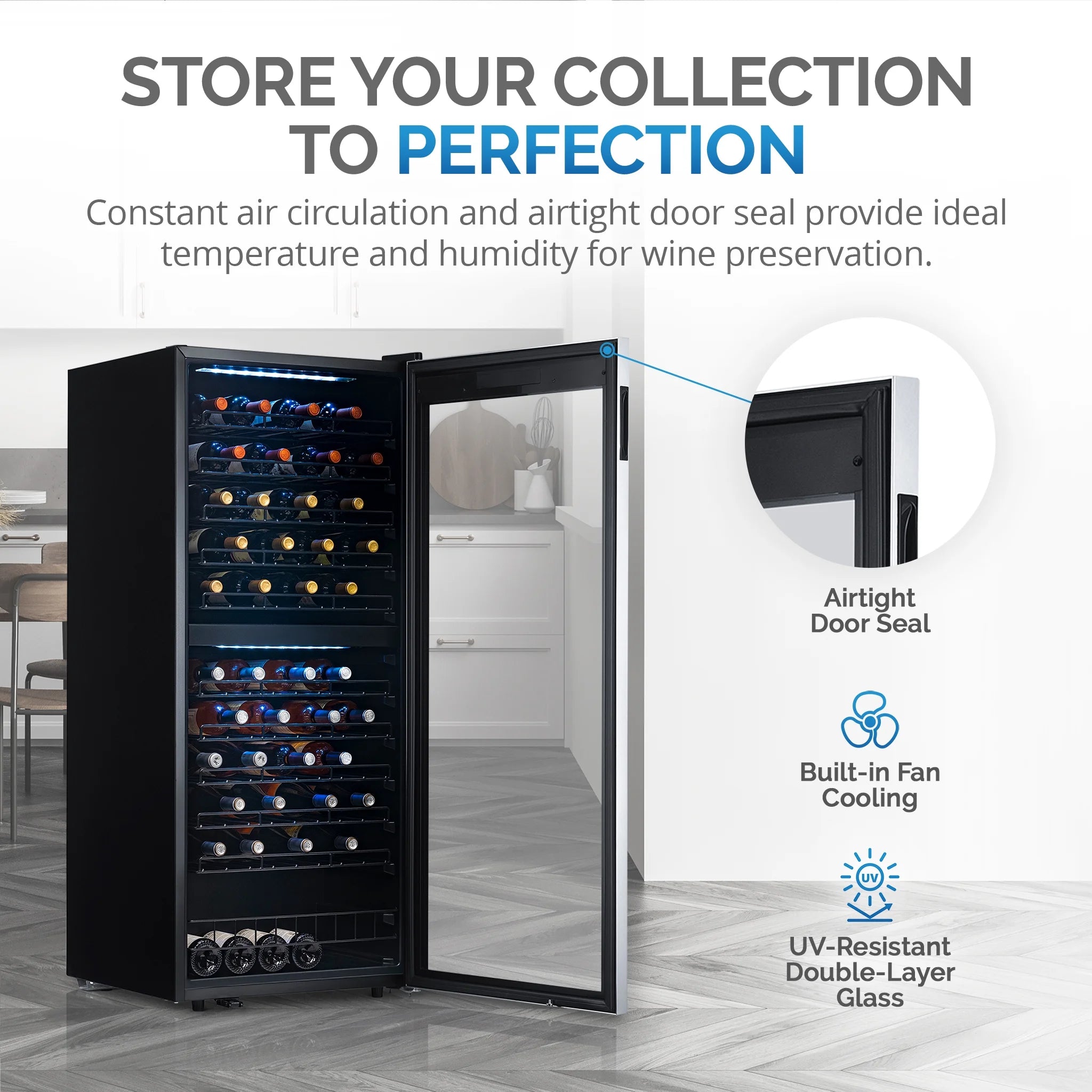 Freestanding Wine Refrigerator, 98 Bottle Dual Zone Compressor Wine Fridge in Stainless Steel thumbnail