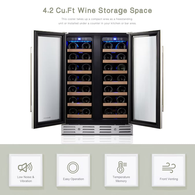 23.4-In W 40 -Bottles Black with Stainless Steel Glass Door Dual Zone Cooling Built-In/Freestanding Indoor Wine Cooler