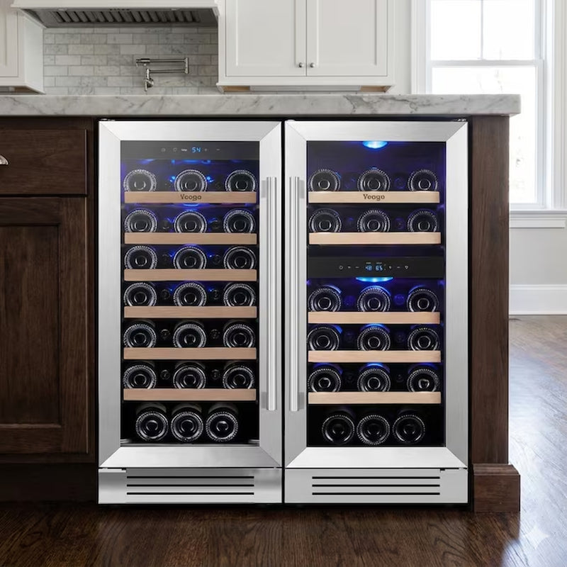 30-In W 61 -Bottles Stainless Steel Dual Zone Cooling Built-In/Freestanding Indoor Wine Cooler