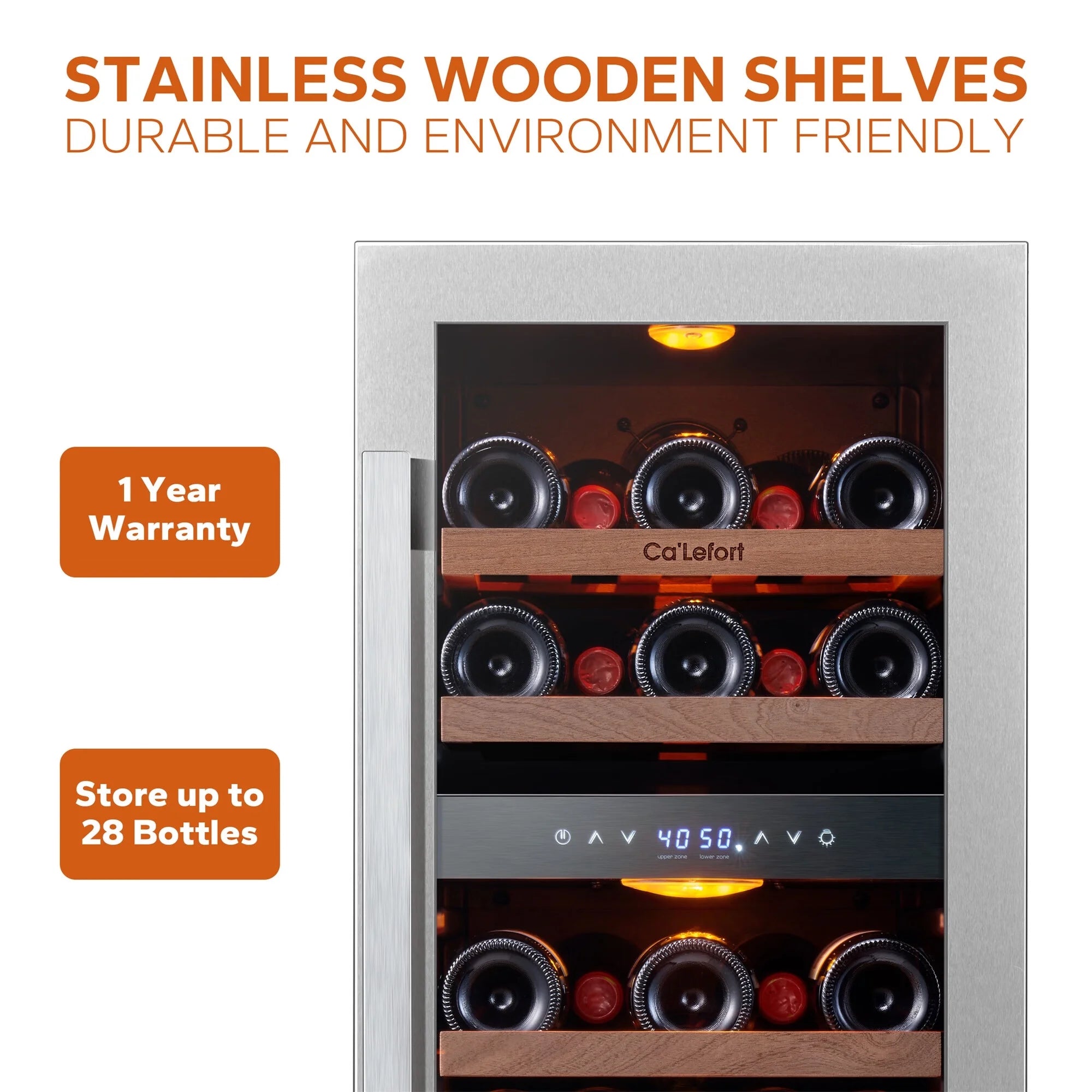 15 Inch Wine Fridge, 28 Bottle Dual Zone Wine Cooler Refrigerator with Glass Door for Home/Office, Built-In & Freestanding