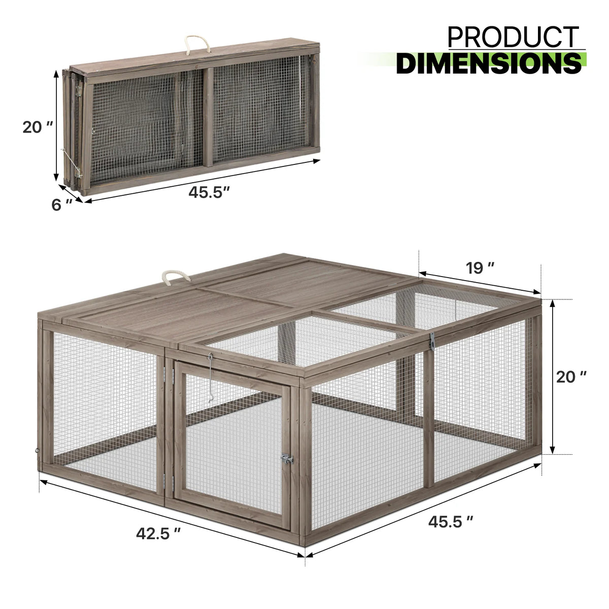 Chicken Coop Rabbit Hutch, 45.5" Wooden Chicken Run Hen House Duck Coop, Small Animal Poultry Cage Outdoor with Openable Roof and Side Door (Grey) thumbnail