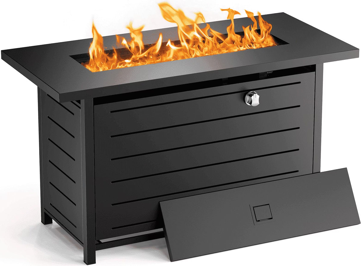 42" Rectangular Gas Fire Pit Table, 60,000 BTU Propane Fire Pits for outside with Lid and Lava Rock thumbnail