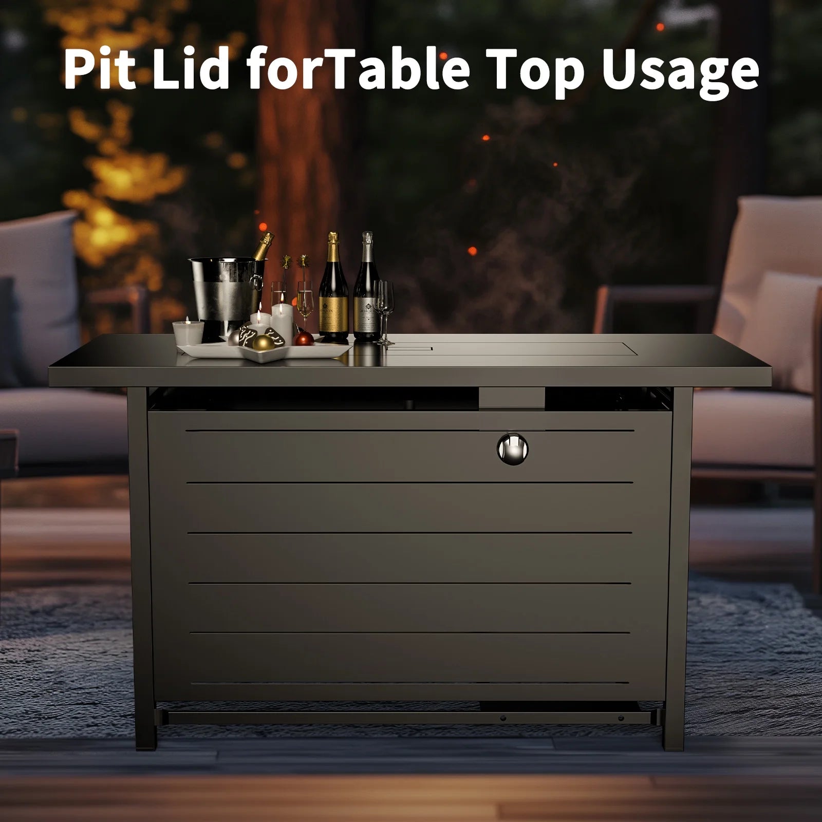 42" Rectangular Gas Fire Pit Table, 60,000 BTU Propane Fire Pits for outside with Lid and Lava Rock