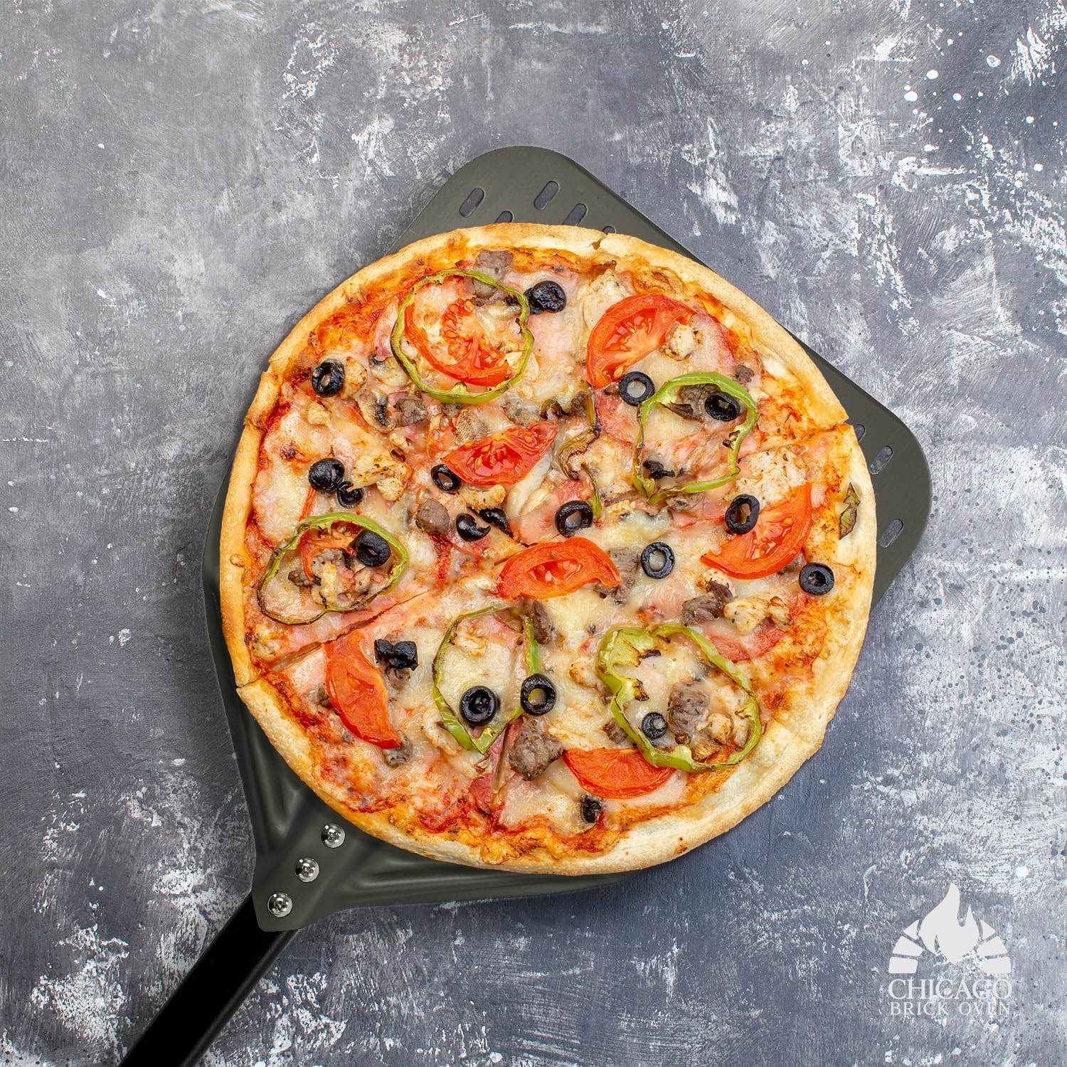 Perforated Pizza Peel - 12"x15" Anodized Aluminum Pizza Steel, 32" Handle, 47" Overall Length