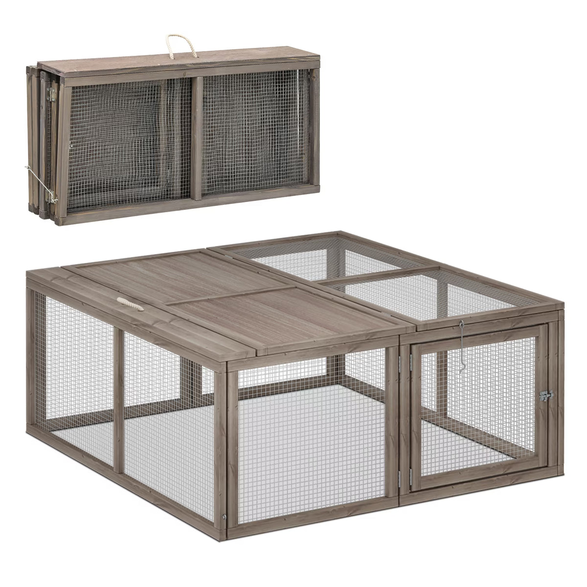 Chicken Coop Rabbit Hutch, 45.5" Wooden Chicken Run Hen House Duck Coop, Small Animal Poultry Cage Outdoor with Openable Roof and Side Door (Grey) thumbnail