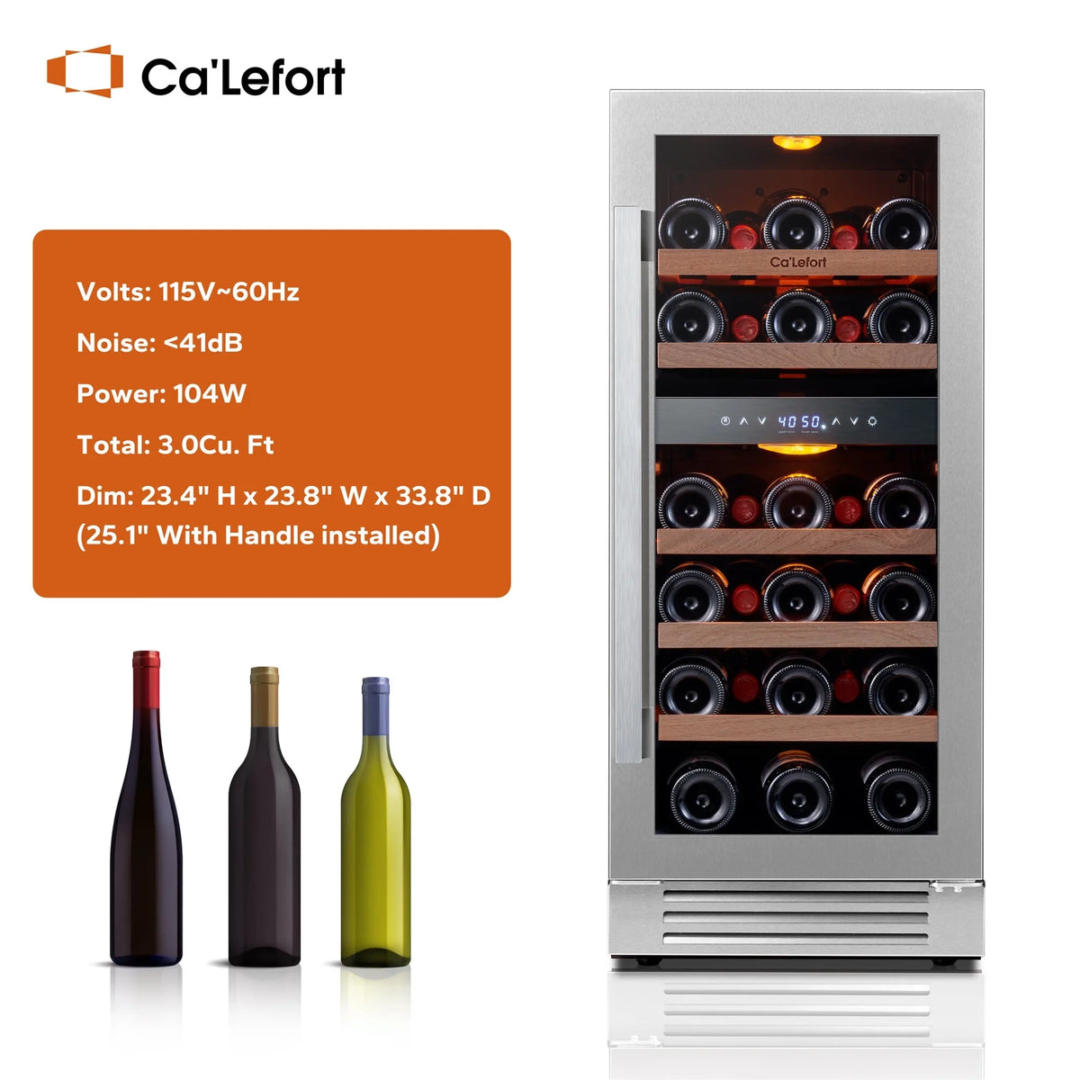 15 Inch Wine Fridge, 28 Bottle Dual Zone Wine Cooler Refrigerator with Glass Door for Home/Office, Built-In &amp; Freestanding thumbnail