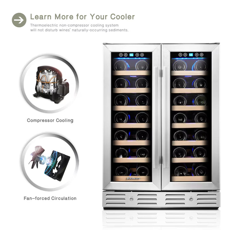 23.4-In W 40 -Bottles Black with Stainless Steel Glass Door Dual Zone Cooling Built-In/Freestanding Indoor Wine Cooler