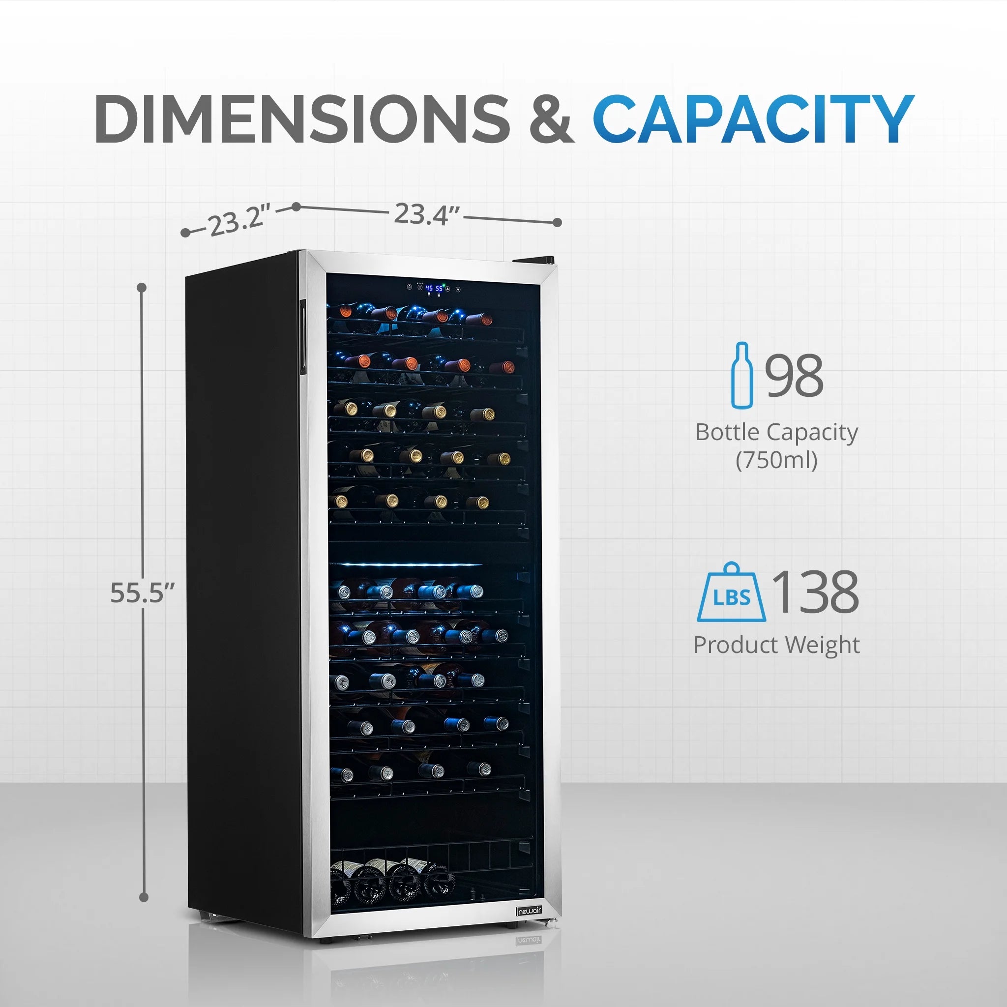 Freestanding Wine Refrigerator, 98 Bottle Dual Zone Compressor Wine Fridge in Stainless Steel thumbnail