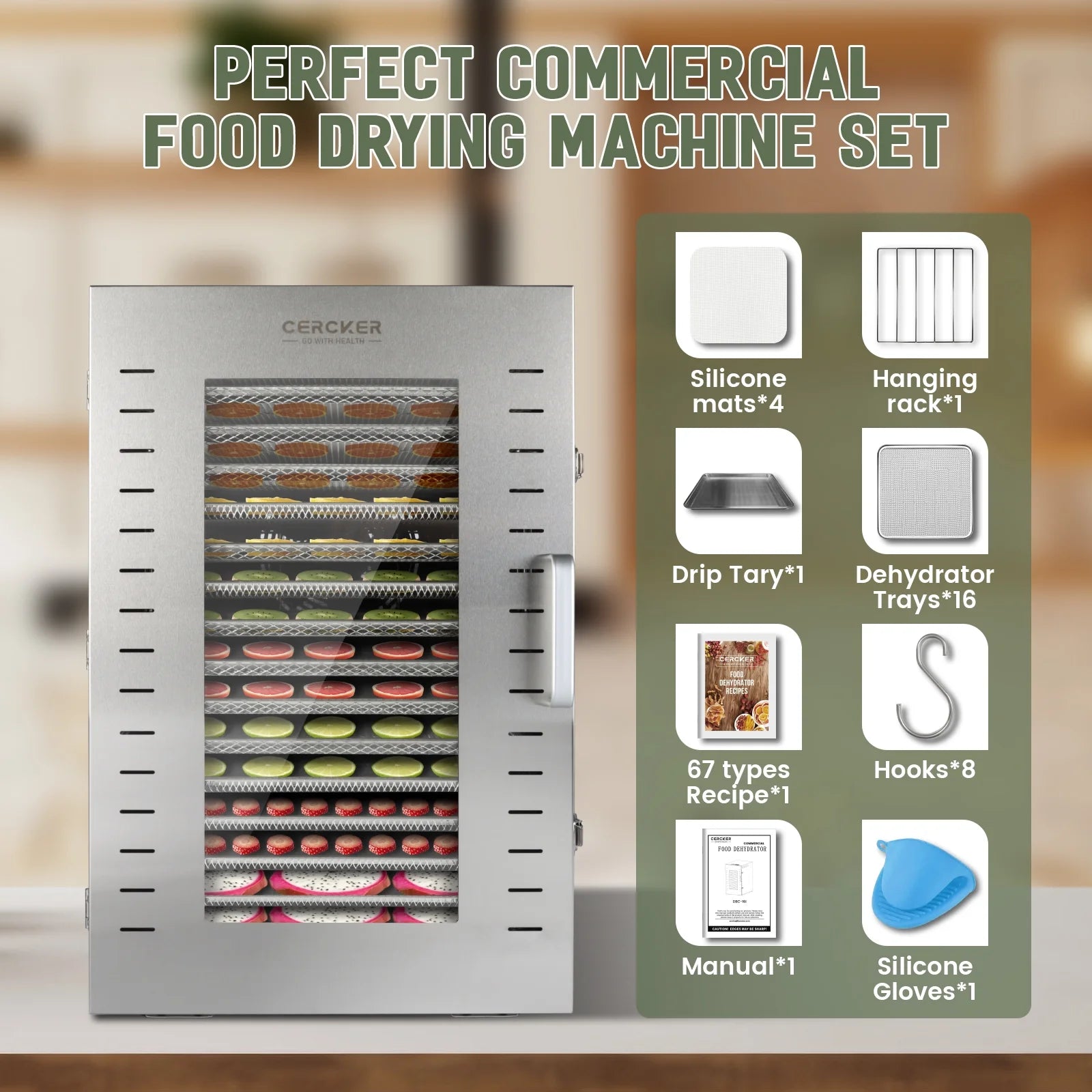 Large in-Home or Commercial Food-Dehydrator Machine 16 Trays, 70ºf-190ºf 120 V 1500W Meat or Fruit Dryer thumbnail