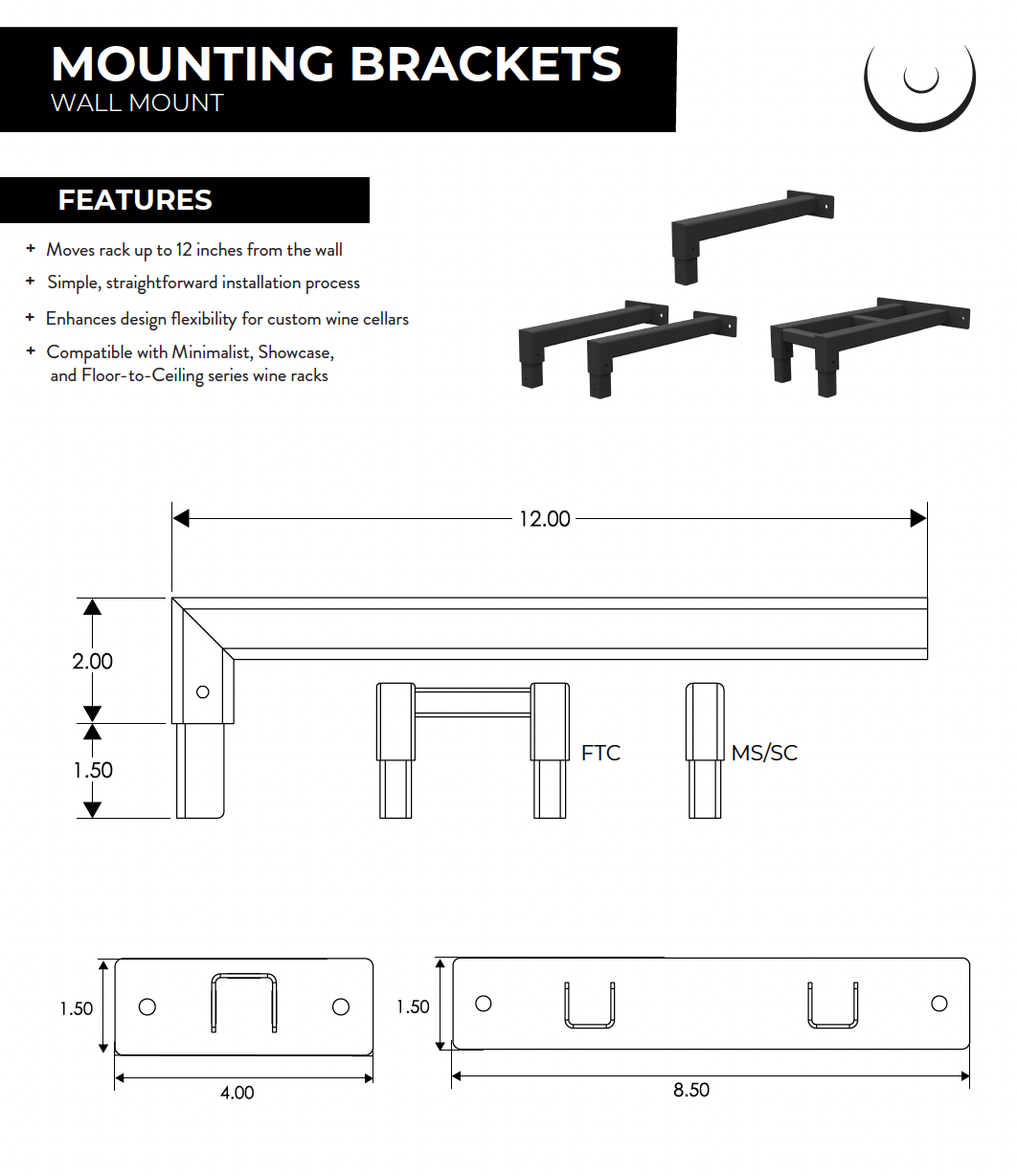 Showcase and Minimalist Wine Rack Wall Mount Extension Bracket with Insert