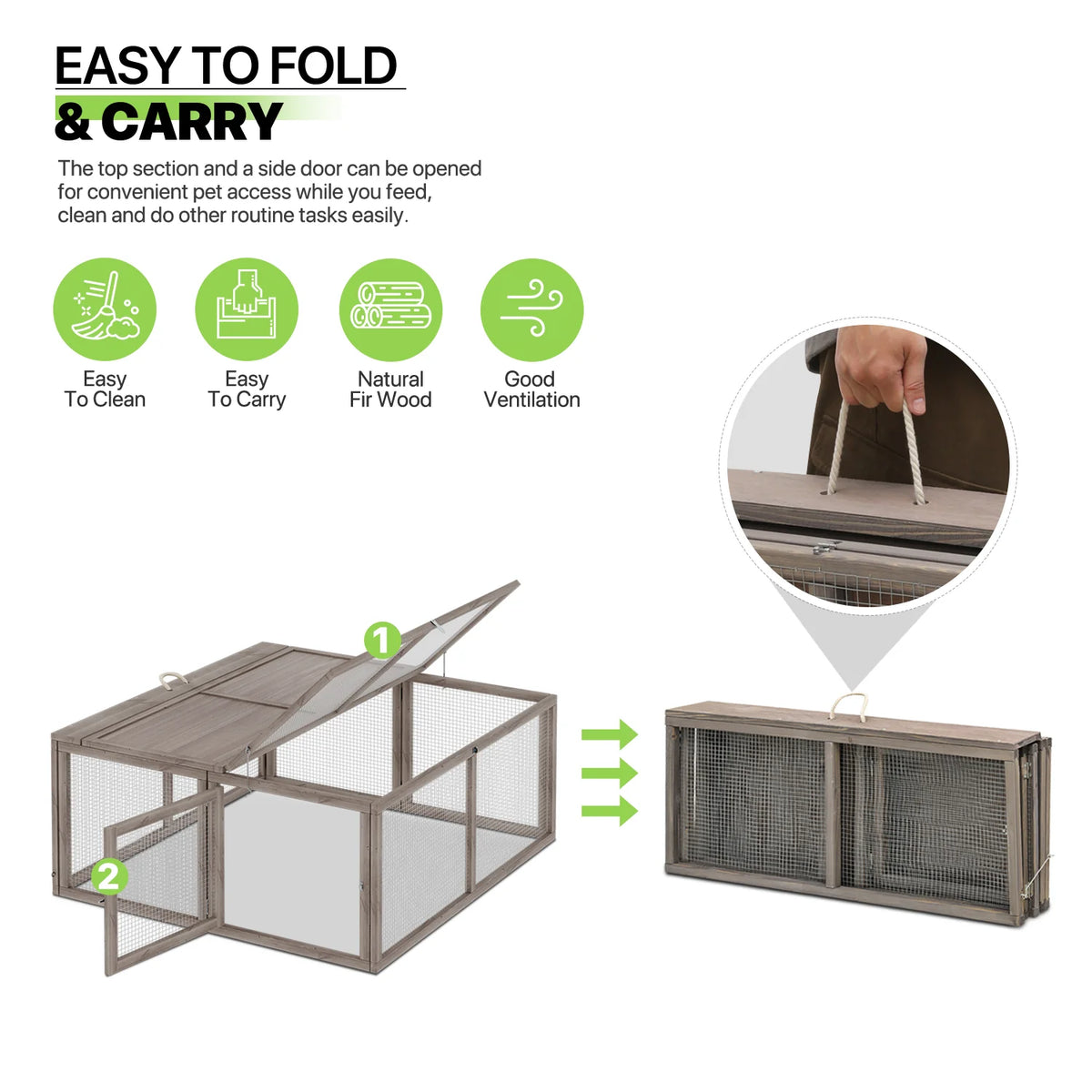 Chicken Coop Rabbit Hutch, 45.5" Wooden Chicken Run Hen House Duck Coop, Small Animal Poultry Cage Outdoor with Openable Roof and Side Door (Grey) thumbnail