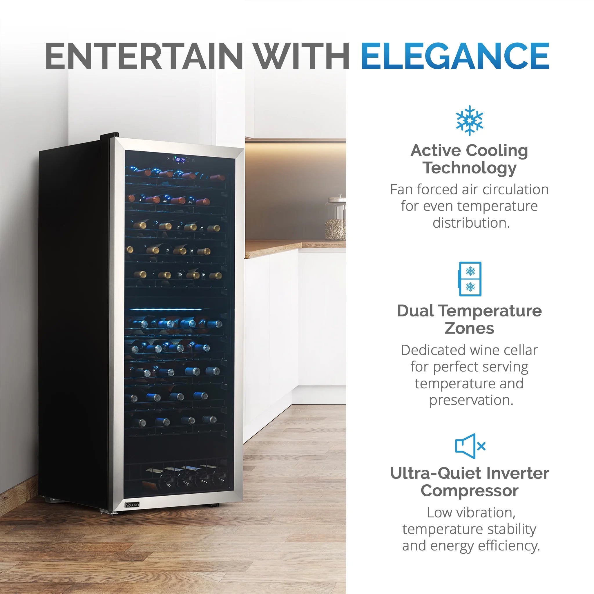 Freestanding Wine Refrigerator, 98 Bottle Dual Zone Compressor Wine Fridge in Stainless Steel thumbnail