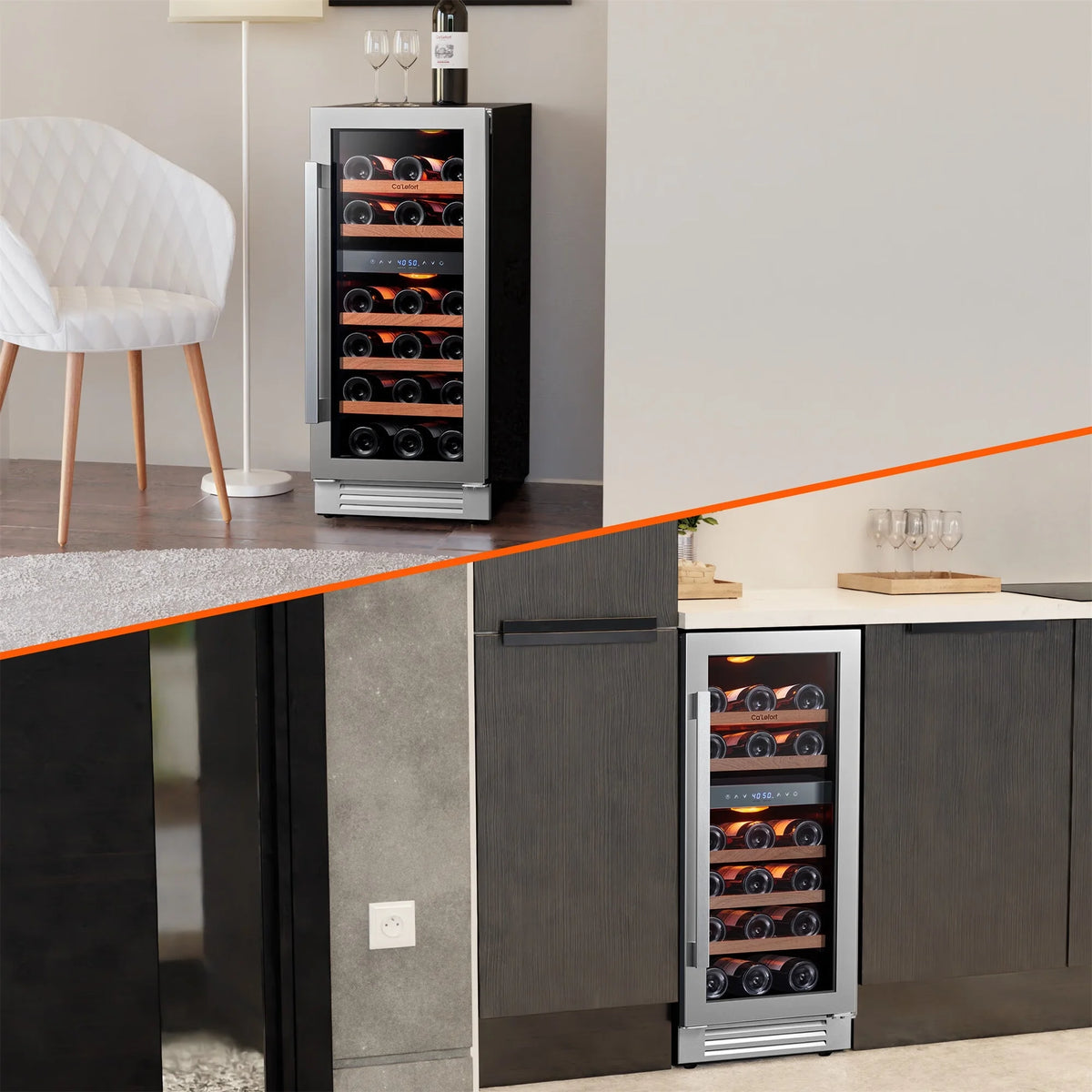 15 Inch Wine Fridge, 28 Bottle Dual Zone Wine Cooler Refrigerator with Glass Door for Home/Office, Built-In &amp; Freestanding thumbnail