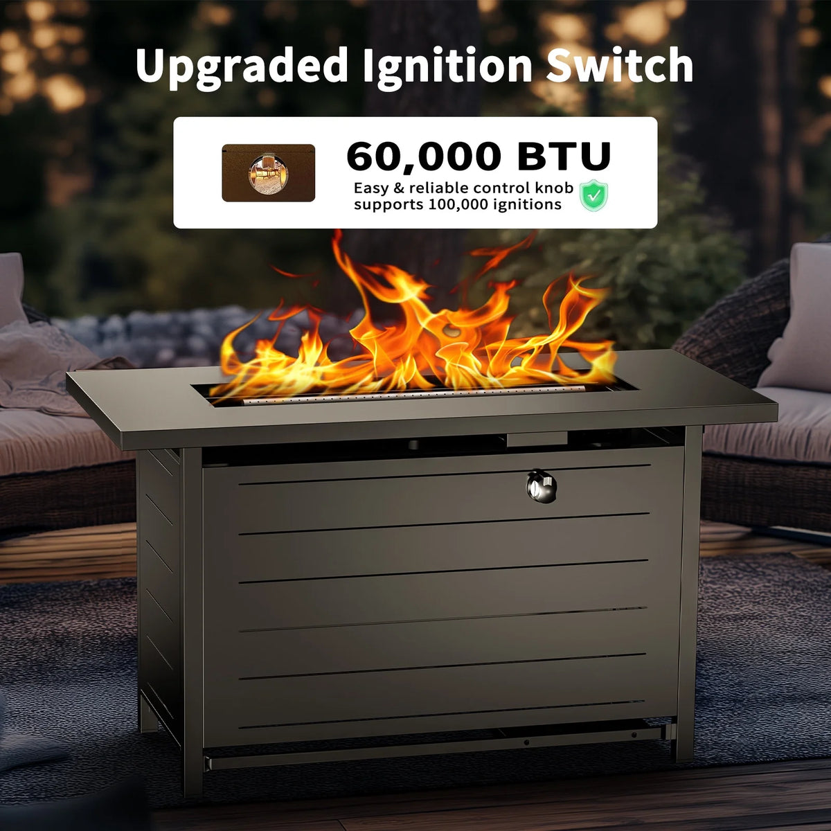42" Rectangular Gas Fire Pit Table, 60,000 BTU Propane Fire Pits for outside with Lid and Lava Rock thumbnail