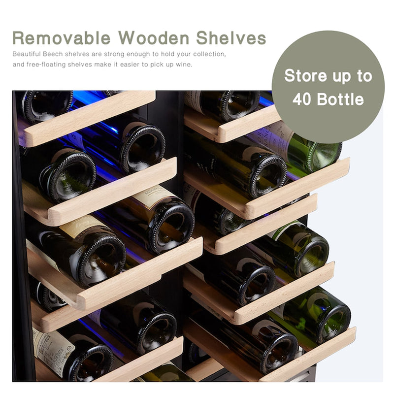 23.4-In W 40 -Bottles Black with Stainless Steel Glass Door Dual Zone Cooling Built-In/Freestanding Indoor Wine Cooler