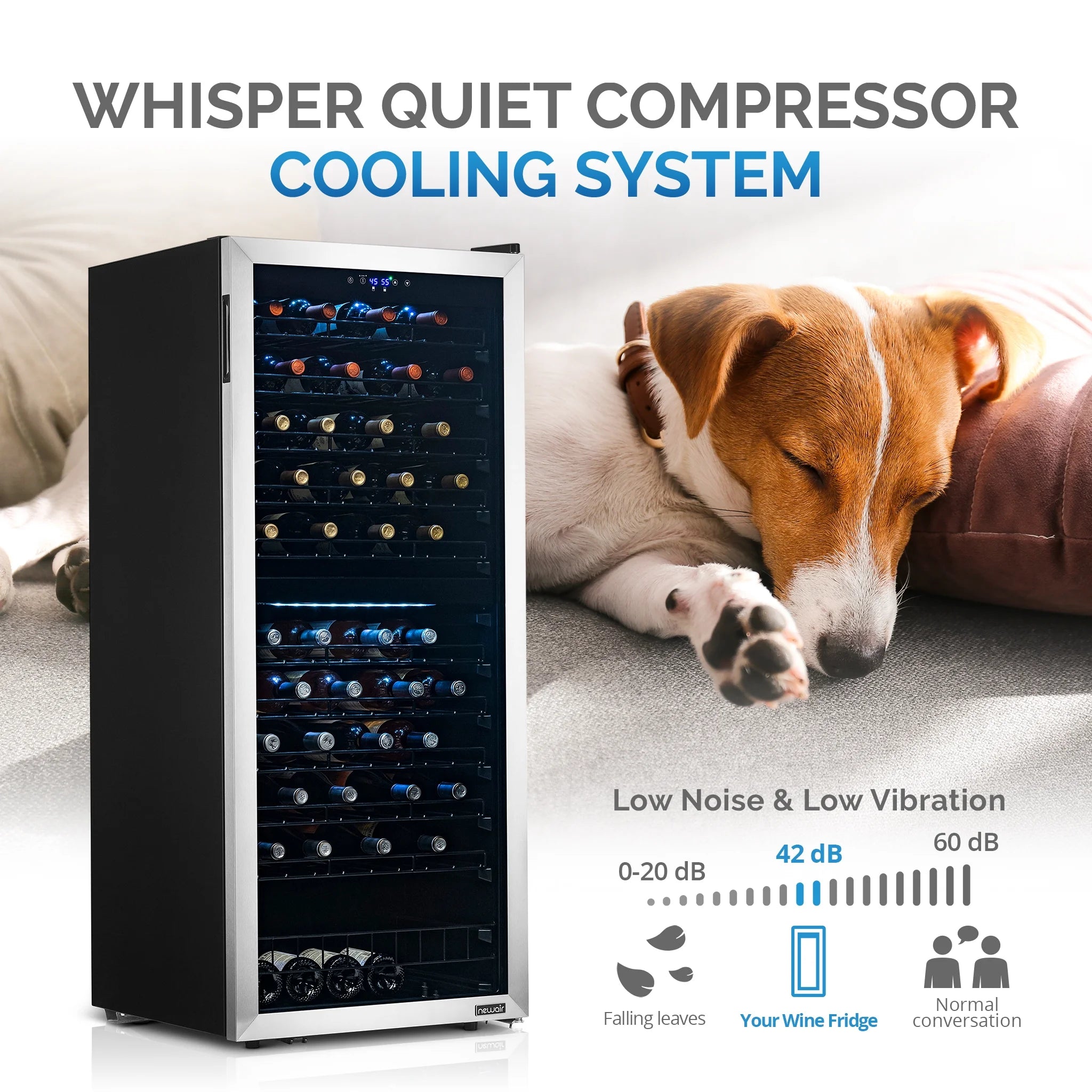 Freestanding Wine Refrigerator, 98 Bottle Dual Zone Compressor Wine Fridge in Stainless Steel thumbnail