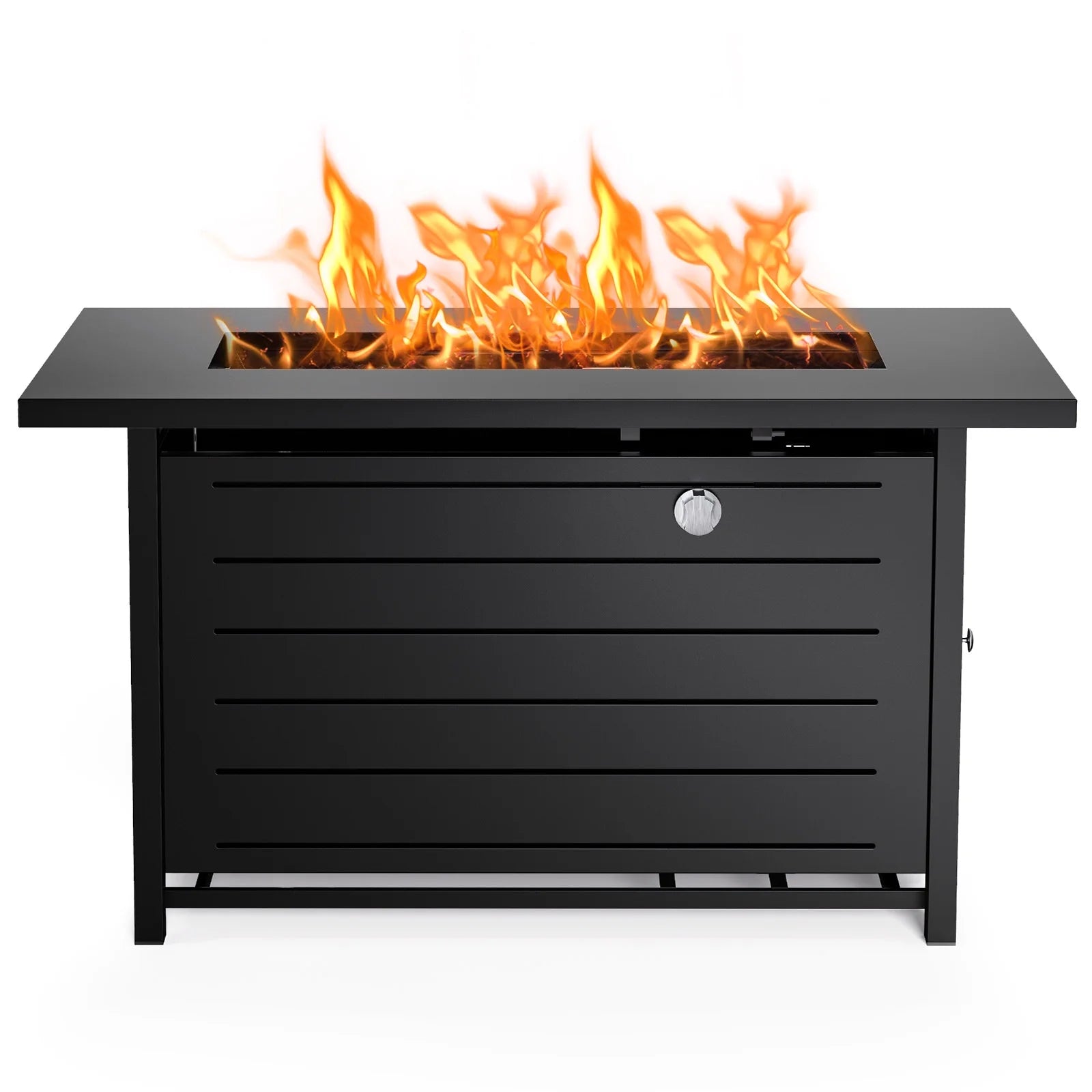 42" Rectangular Gas Fire Pit Table, 60,000 BTU Propane Fire Pits for outside with Lid and Lava Rock