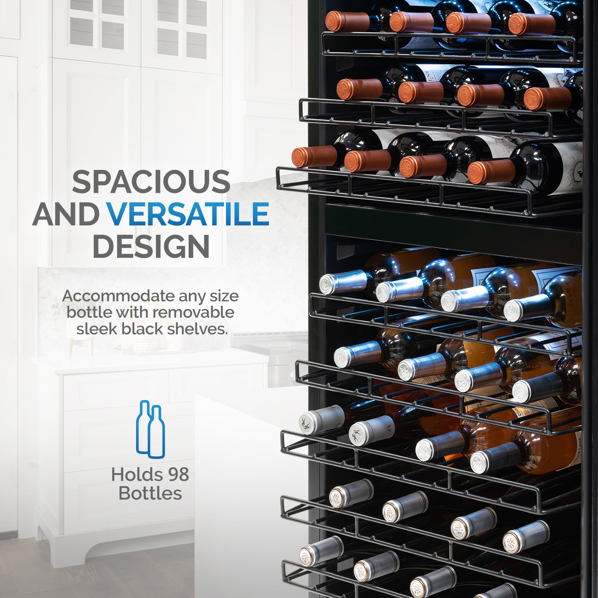 Freestanding Wine Refrigerator, 98 Bottle Dual Zone Compressor Wine Fridge in Stainless Steel thumbnail
