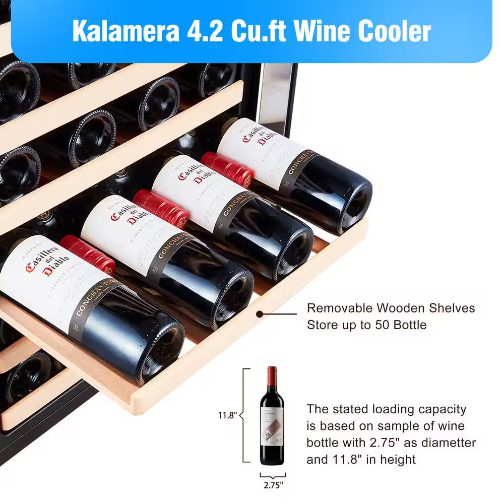 50 Bottle Compressor Wine Refrigerator Single Zone with Touch Control