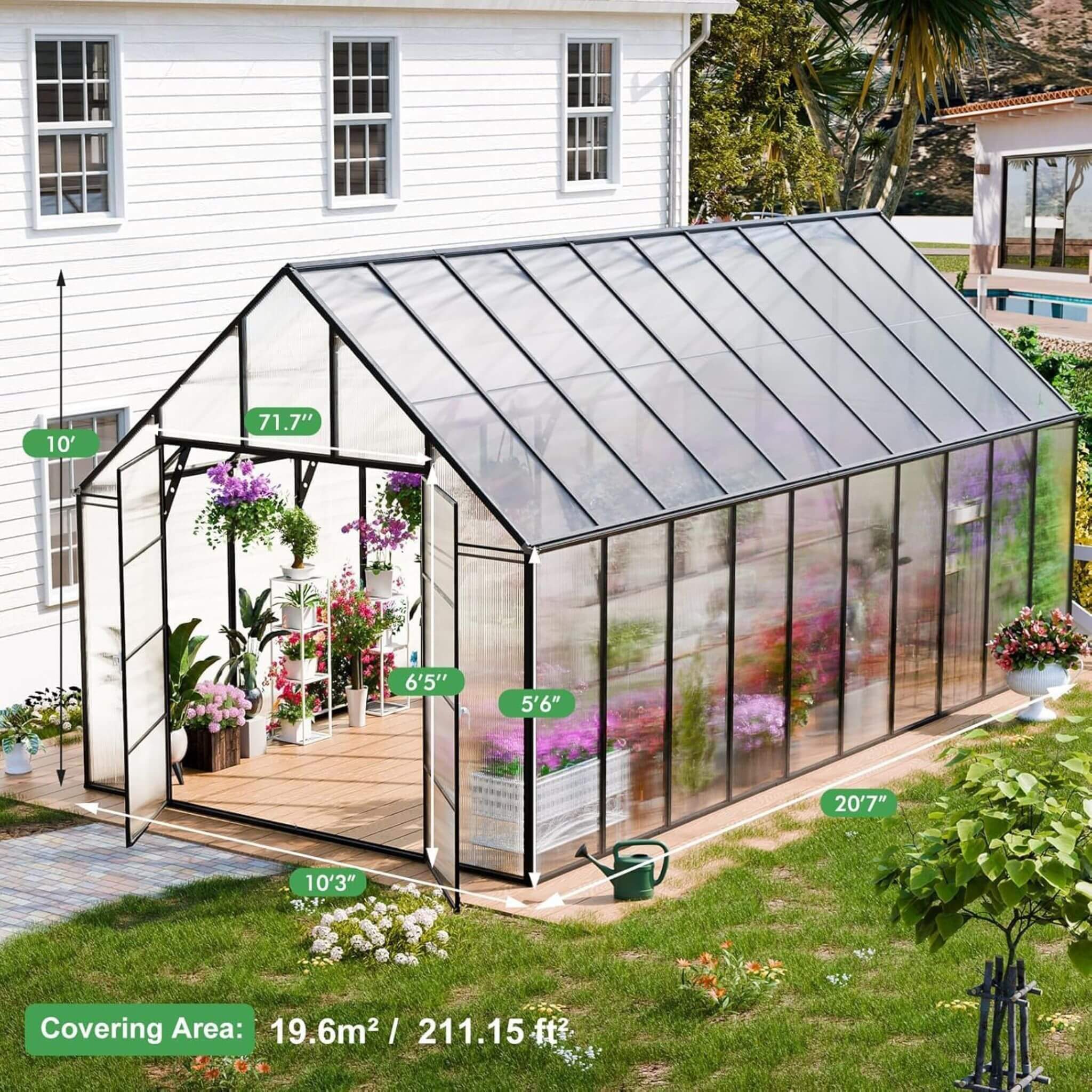 10FT X20FT Extra-Large Heavy-Duty Outdoor Backyard Greenhouse With Adjustable Roof Vents, 4MM