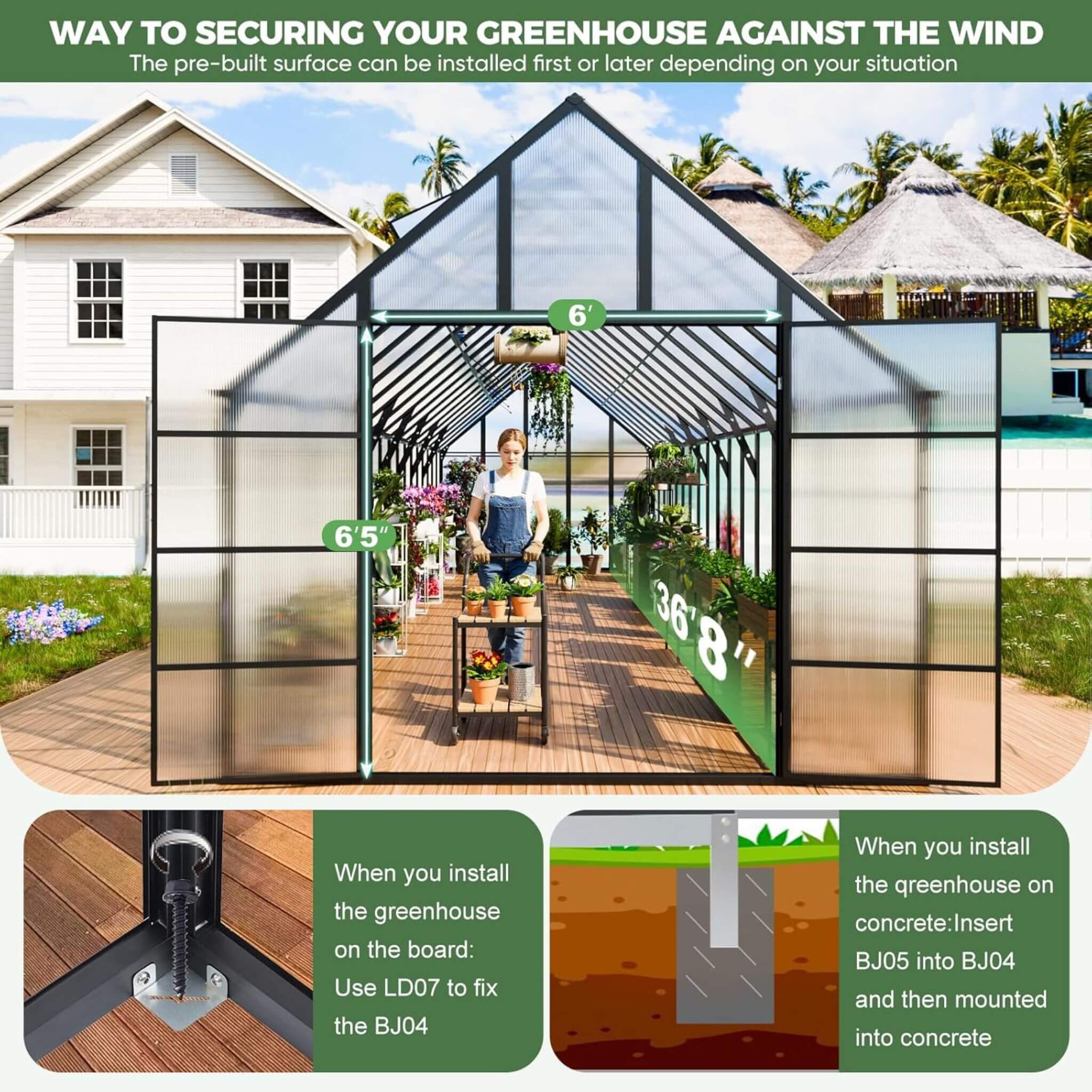 10FT X 36FT Extra-Large Heavy-Duty Outdoor Walk-In Greenhouse With Adjustable Roof Vents, 4MM