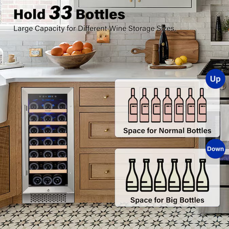 30-In W 61 -Bottles Stainless Steel Dual Zone Cooling Built-In/Freestanding Indoor Wine Cooler thumbnail