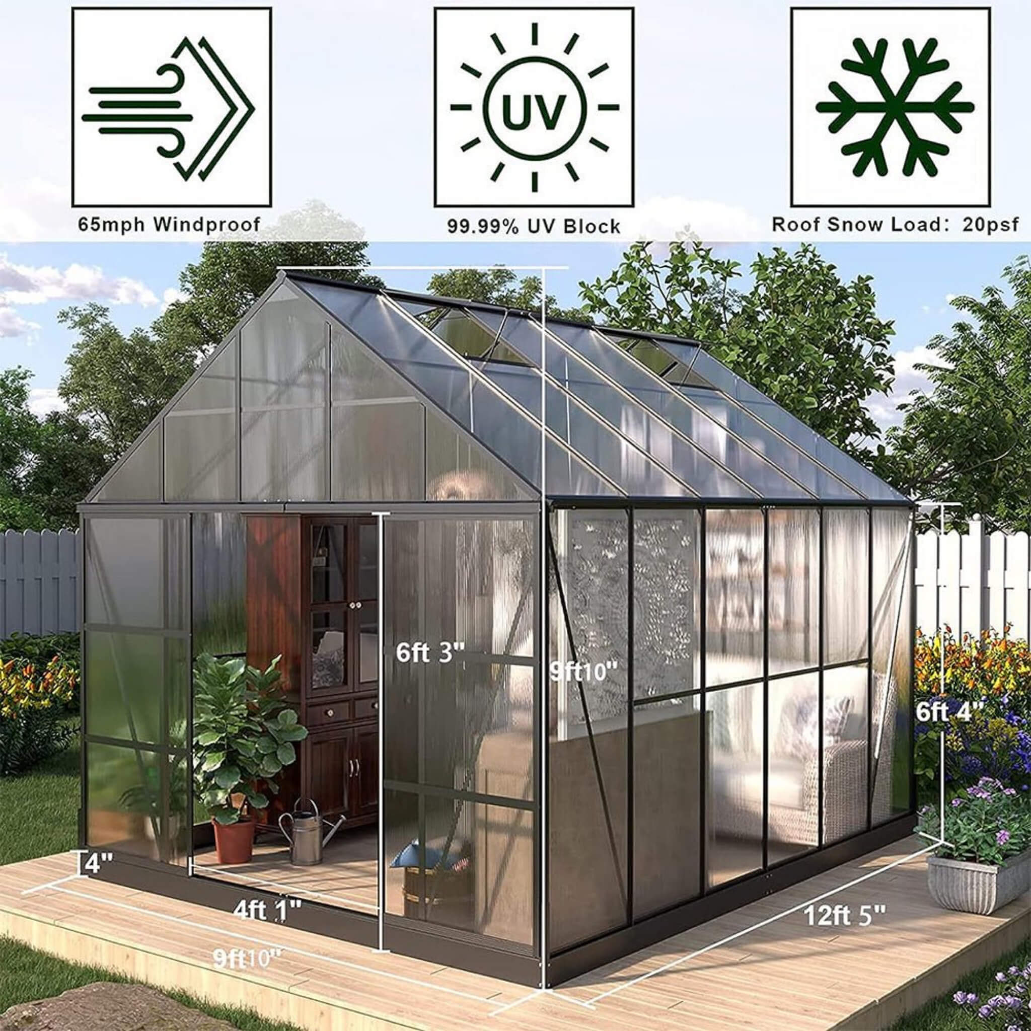 10FT X 12FT Heavy-Duty Outdoor Walk-In Polycarbonate Patio Greenhouse With Sliding Doors & Vents